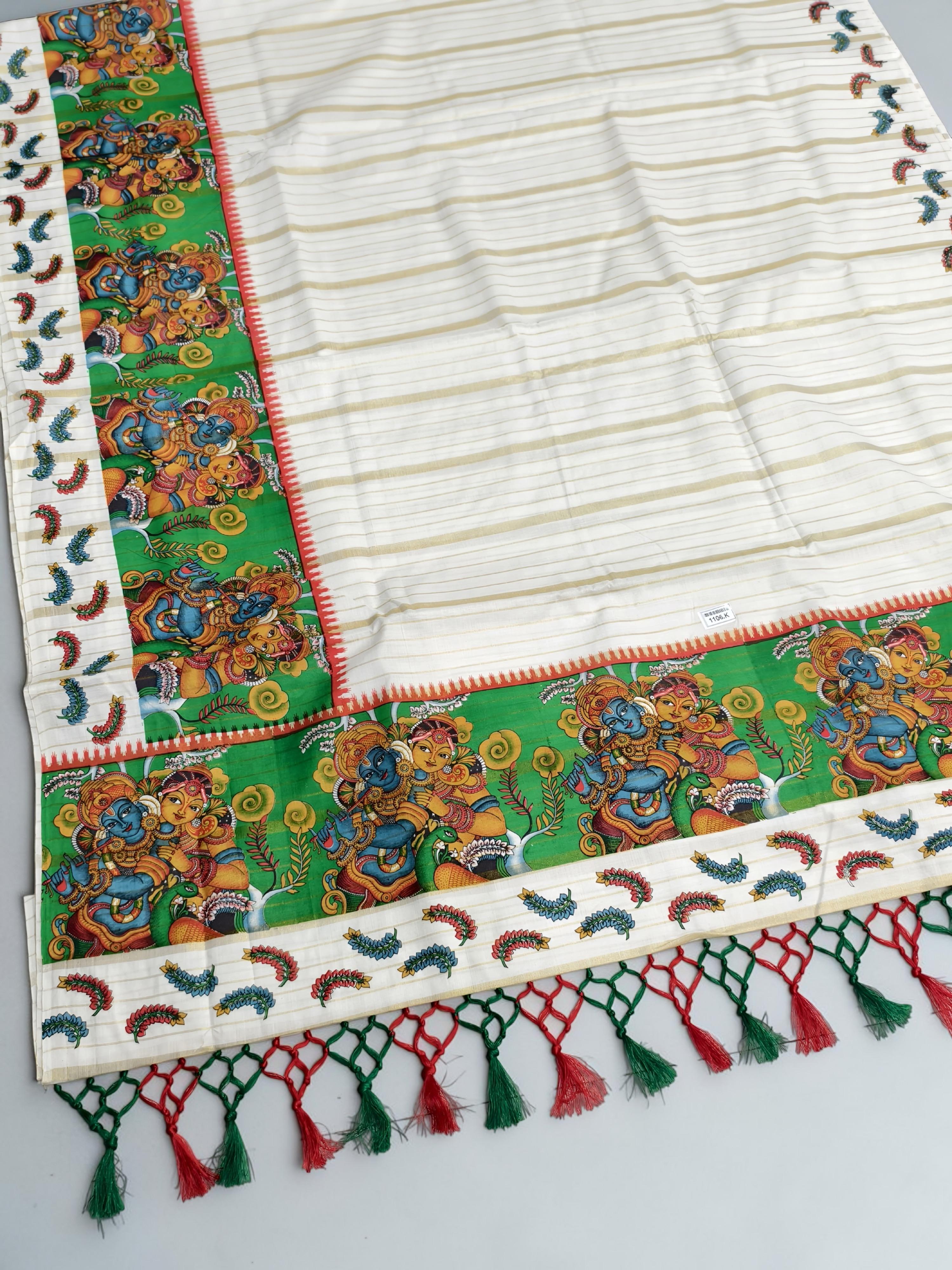 Kuthampully trending design full body print saree with blouse  / onam saree