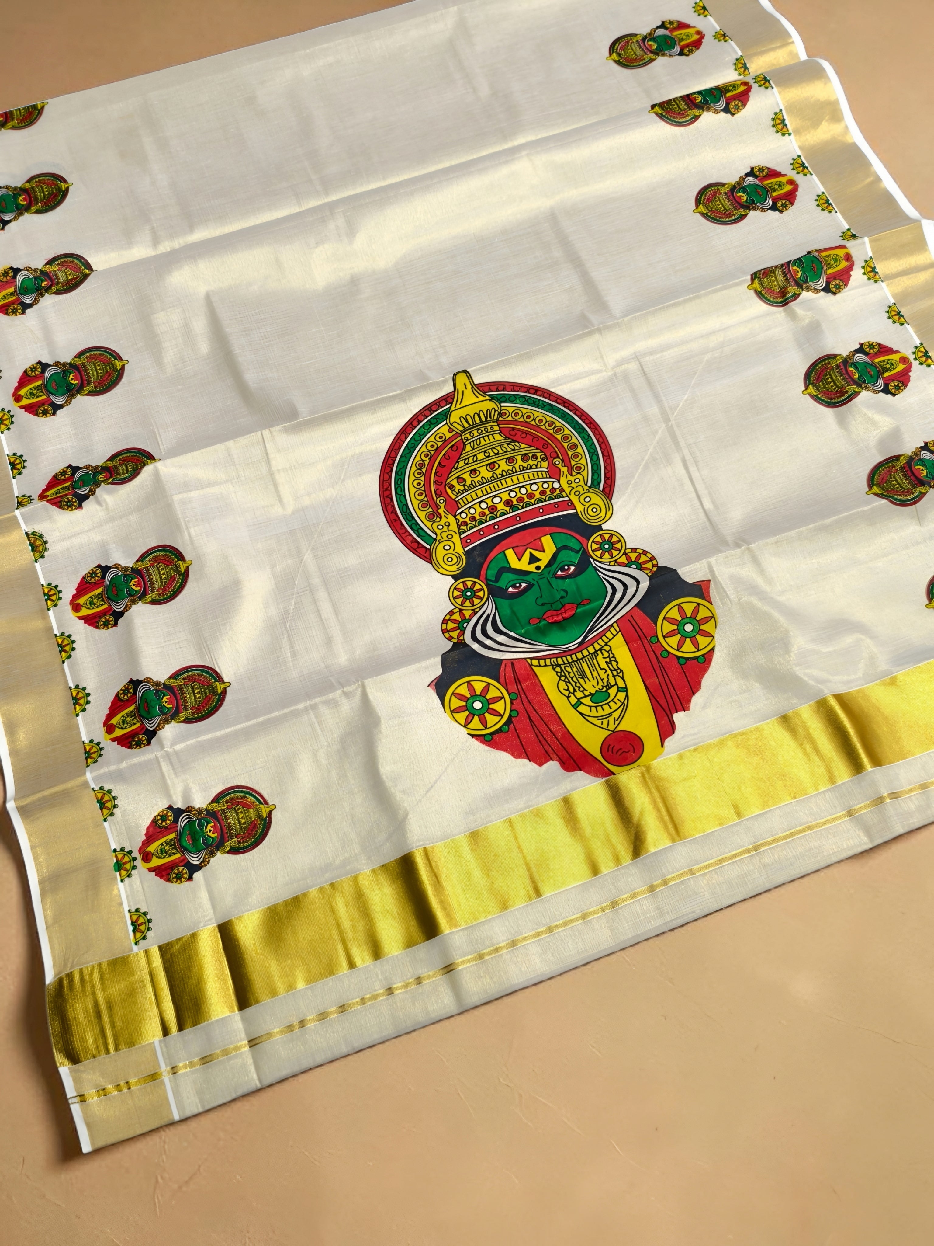 Kerala Tissue Saree with Big Print Onam exclusive with blouse