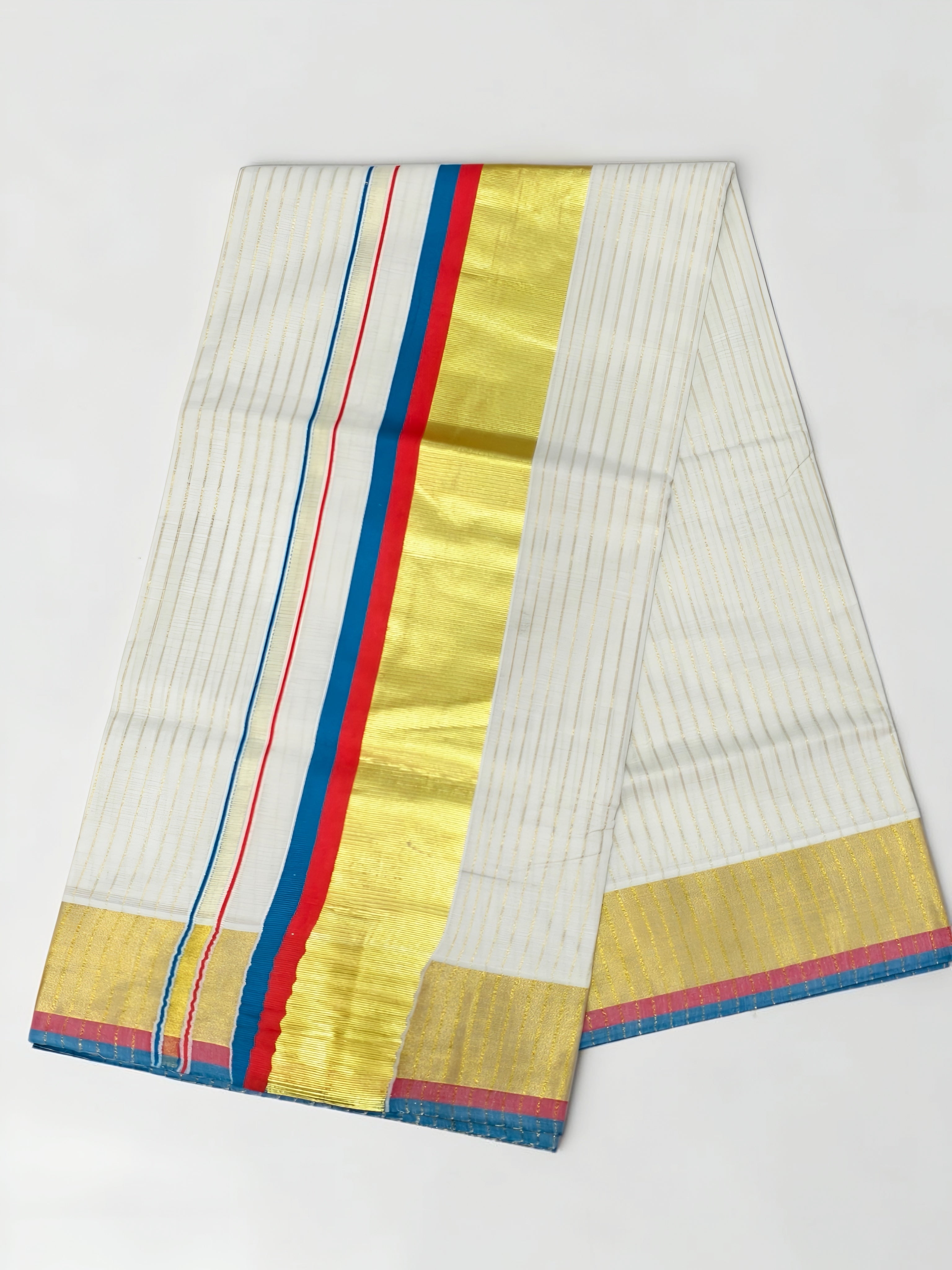 Original Handloom Kasavu Cotton Set Saree body stripe with blouse