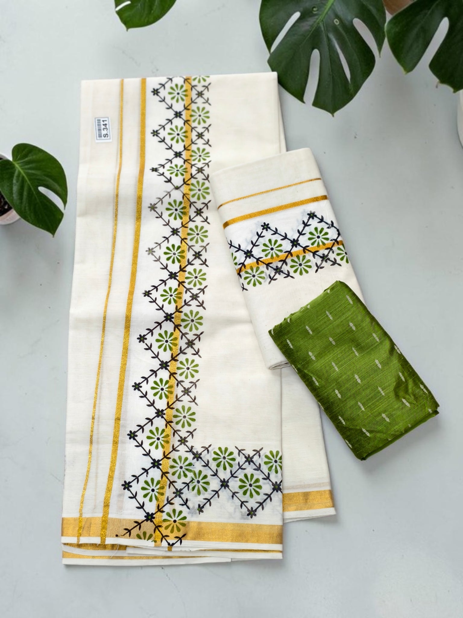 Vasantham Print set mundu with Matching Blouse