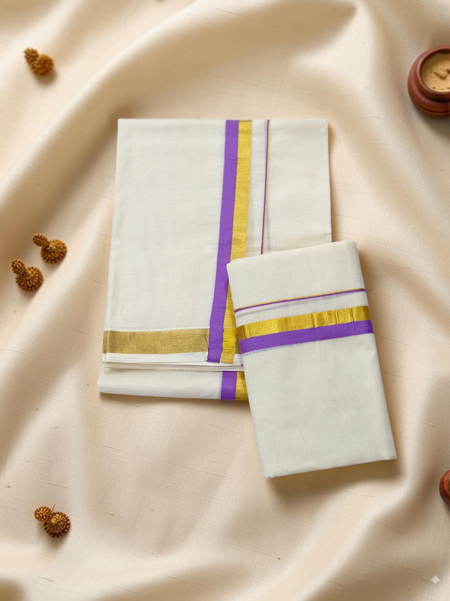 Premium Cotton set mundu 1 inch border extra length