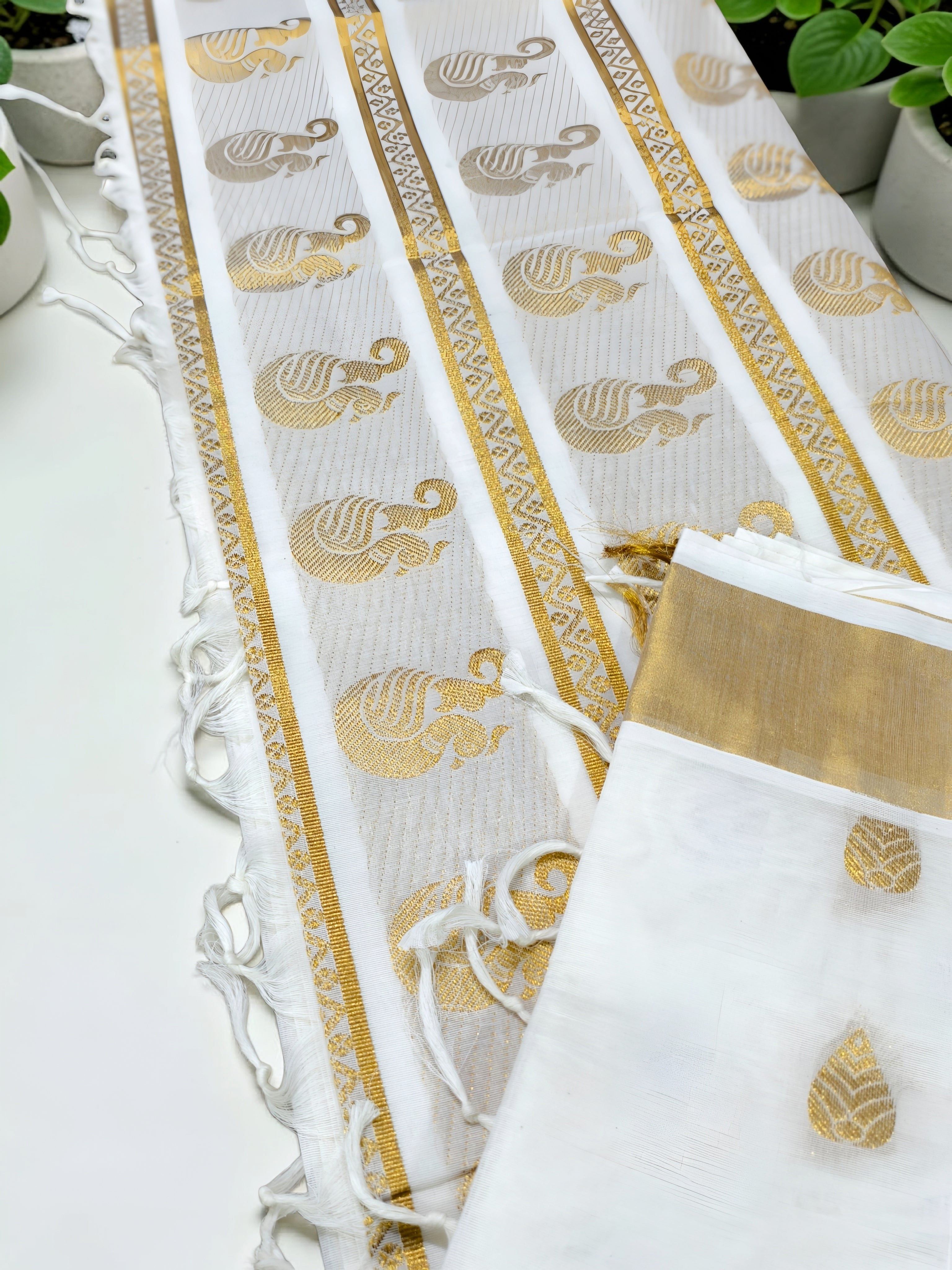 Kerala rich pall jacquard saree peacock design with blouse full body work