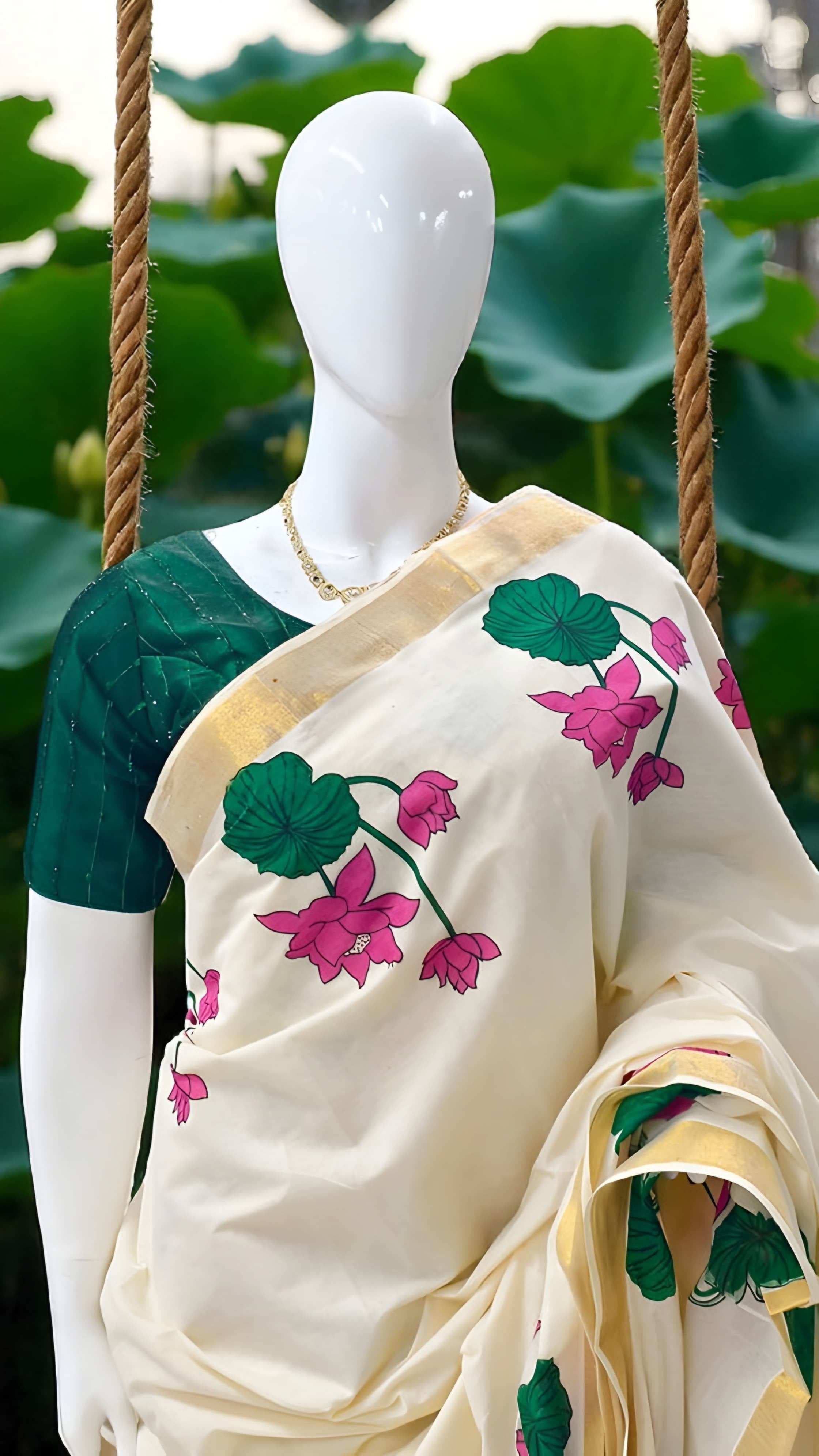 Cotton Lotus floral print saree Exclusive