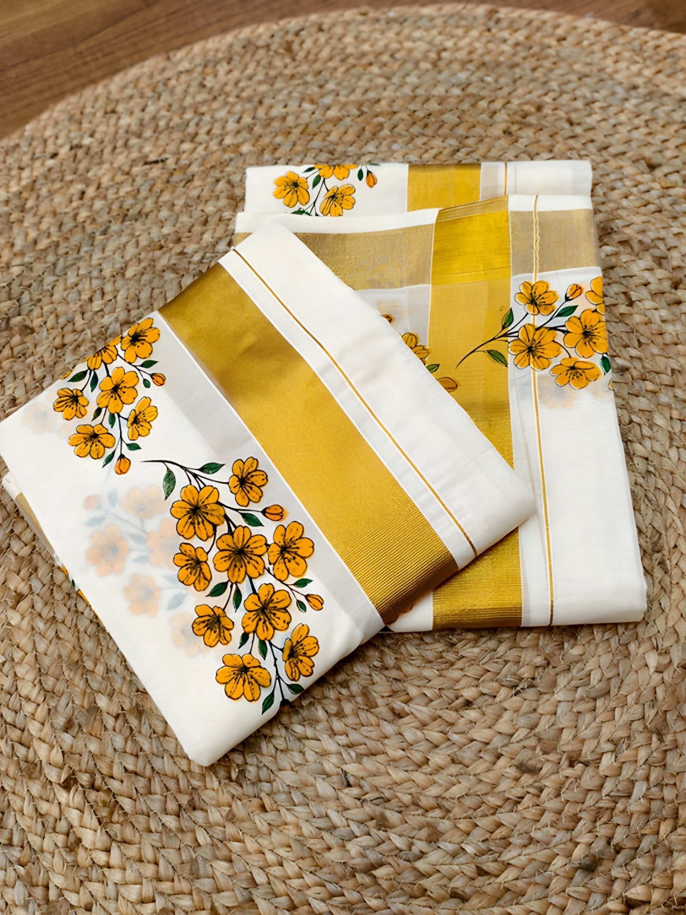 Vishu Kanikonna Set mundu Kuthampully pure cotton extra length