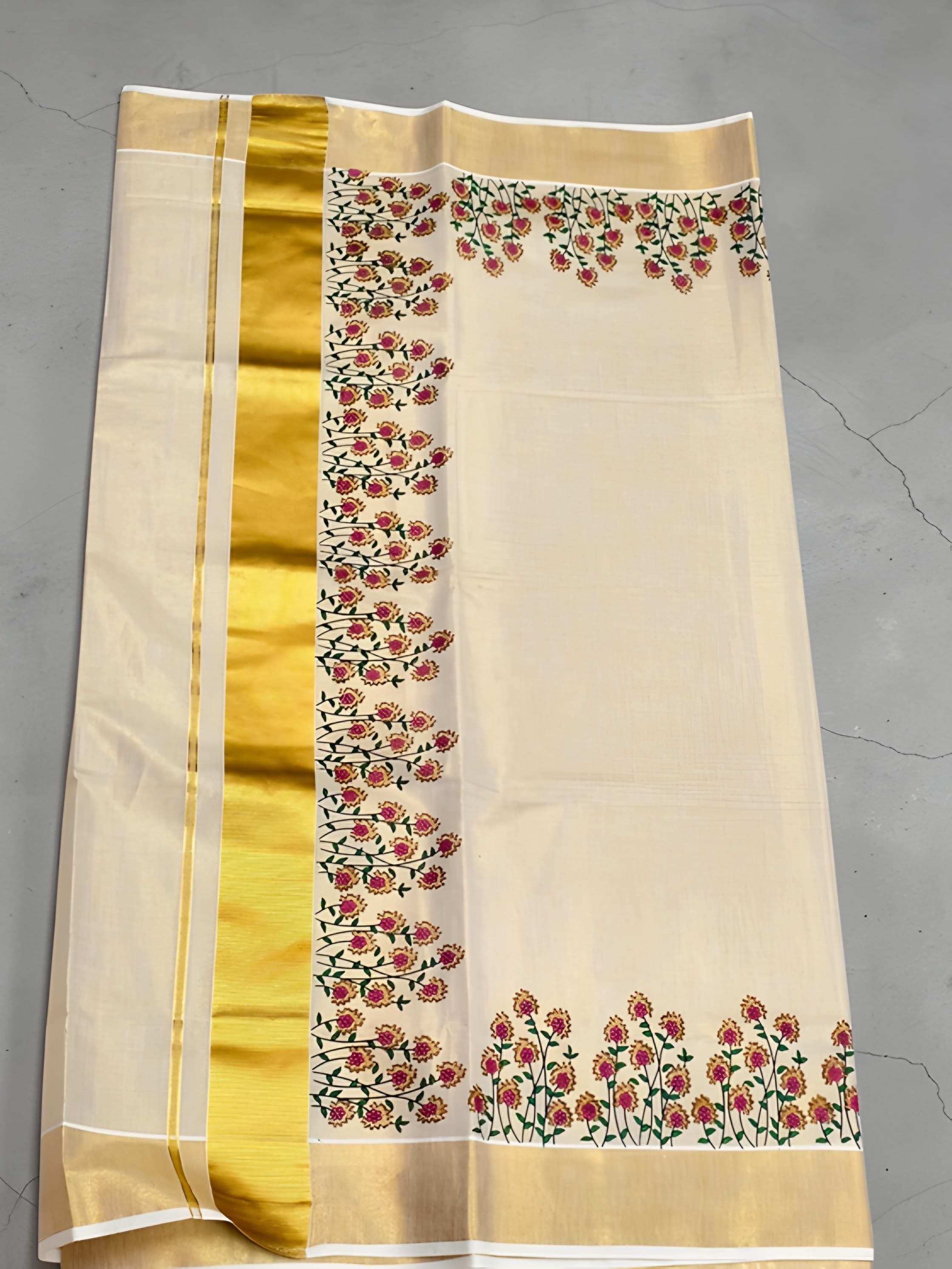Kerala Tissue Mural Painting Saree with blouse _ Onam Collection