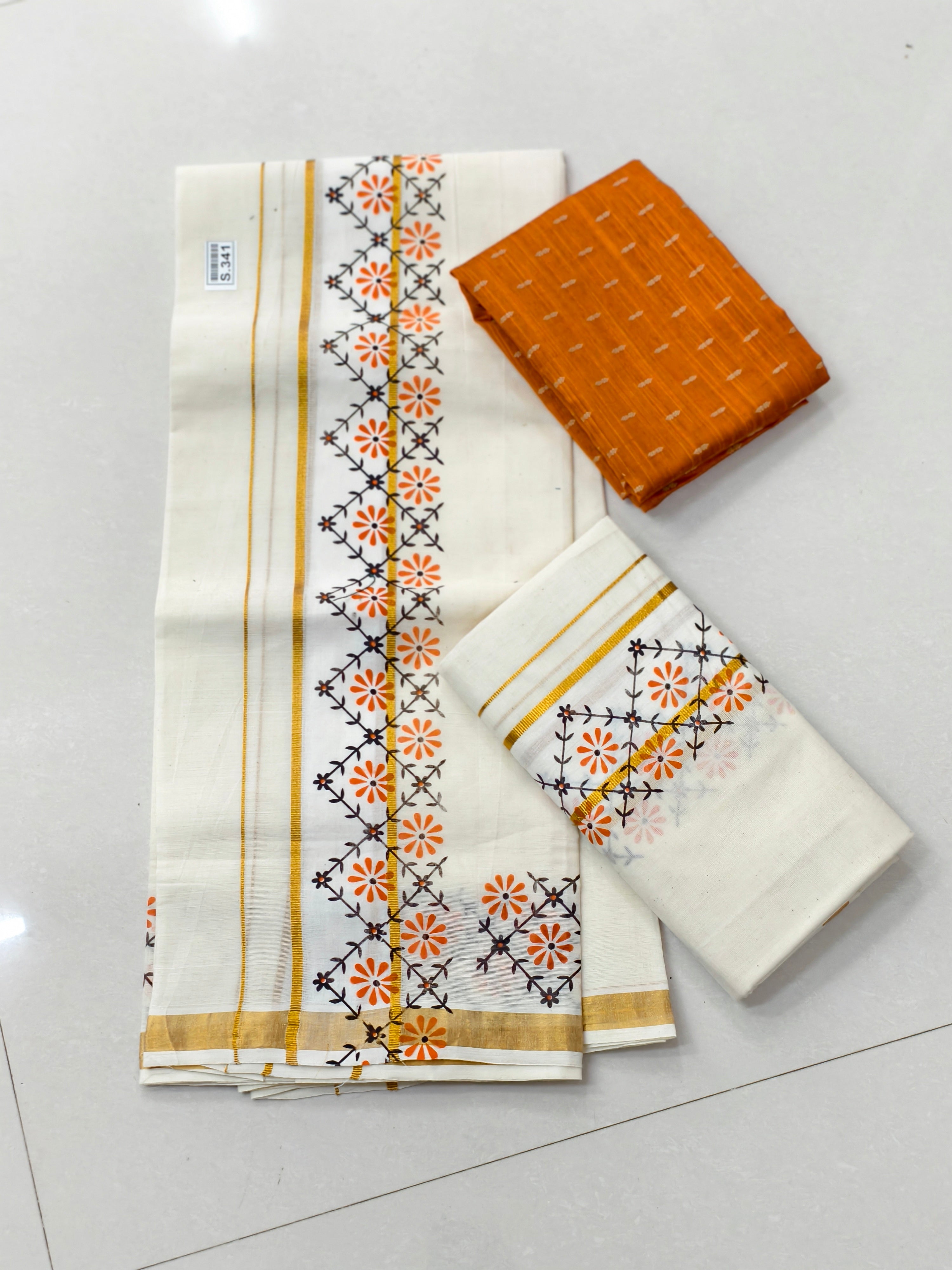 Vasantham Print set mundu with Matching Blouse