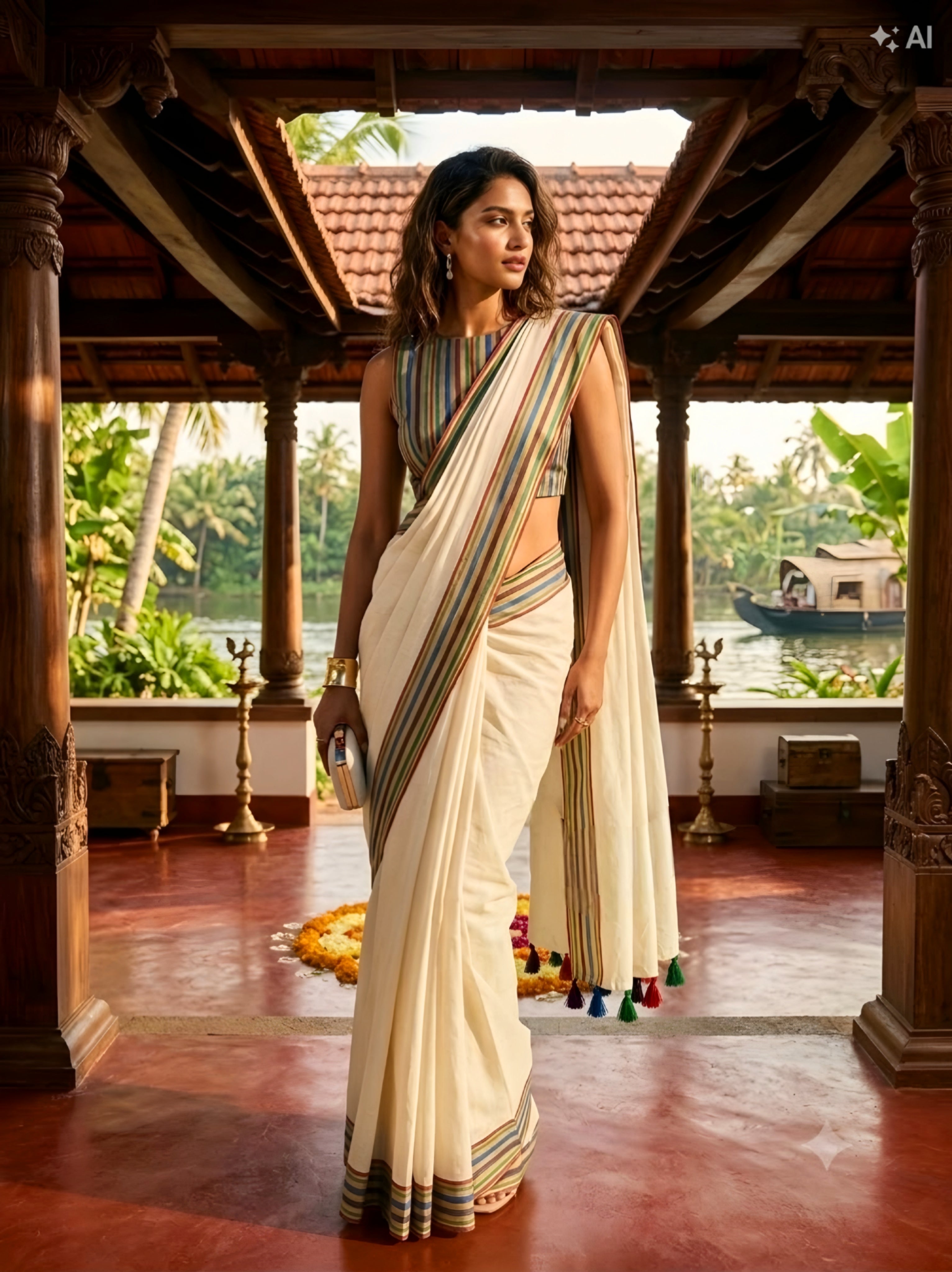 Mul Cotton Saree with Multi Color Border with blouse