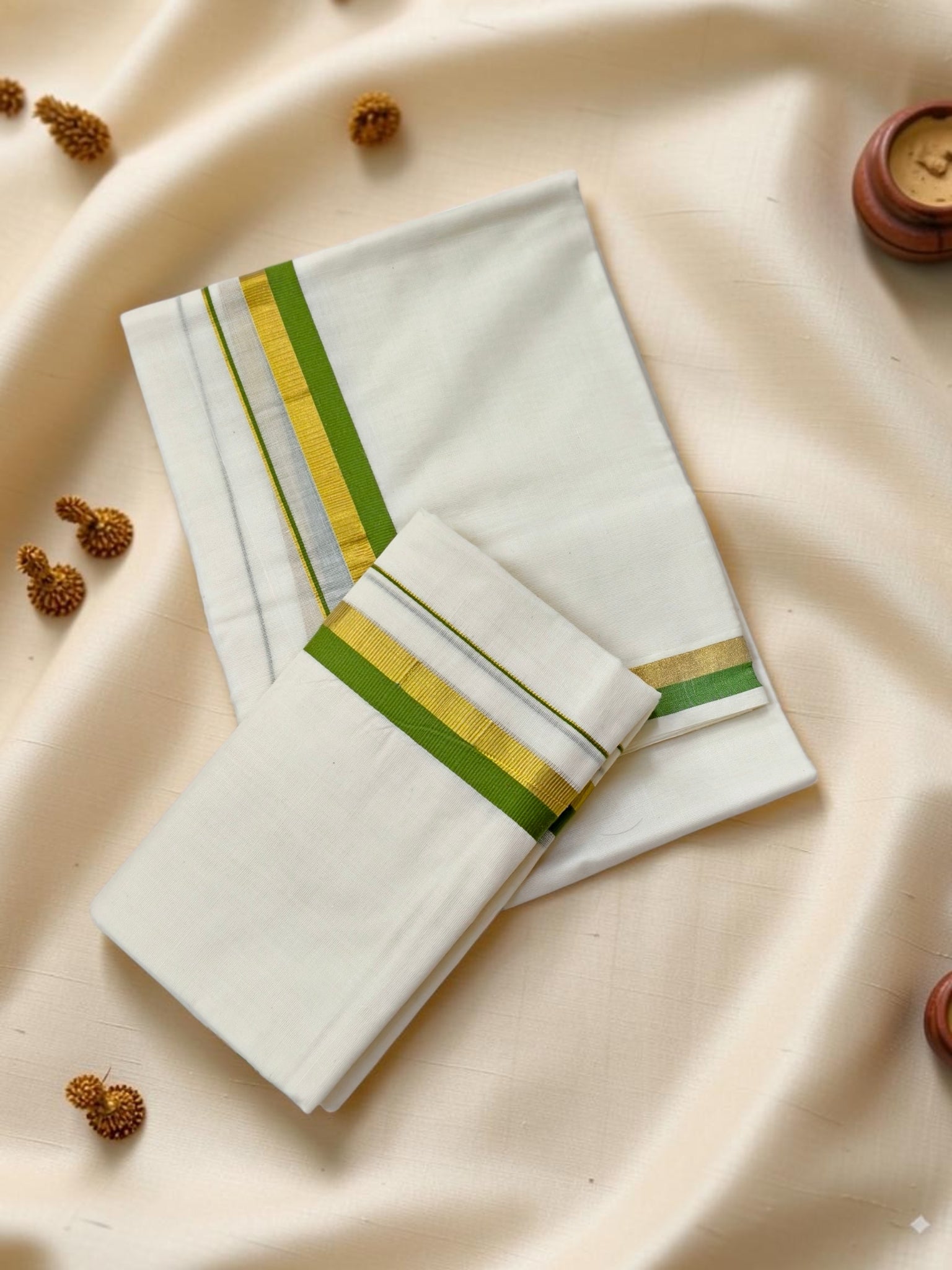 Premium Cotton set mundu 1 inch border extra length