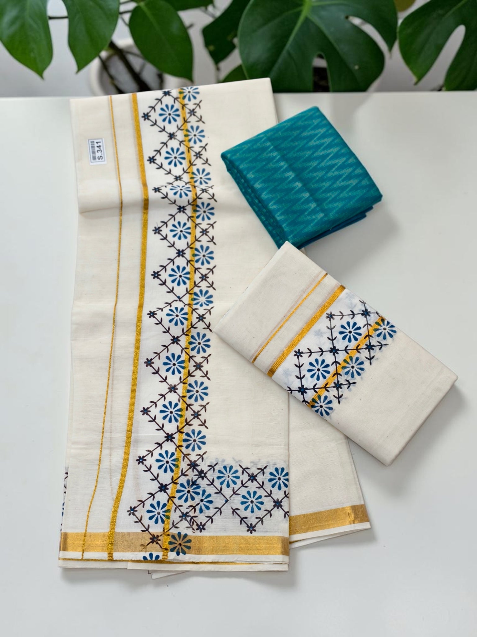 Vasantham Print set mundu with Matching Blouse
