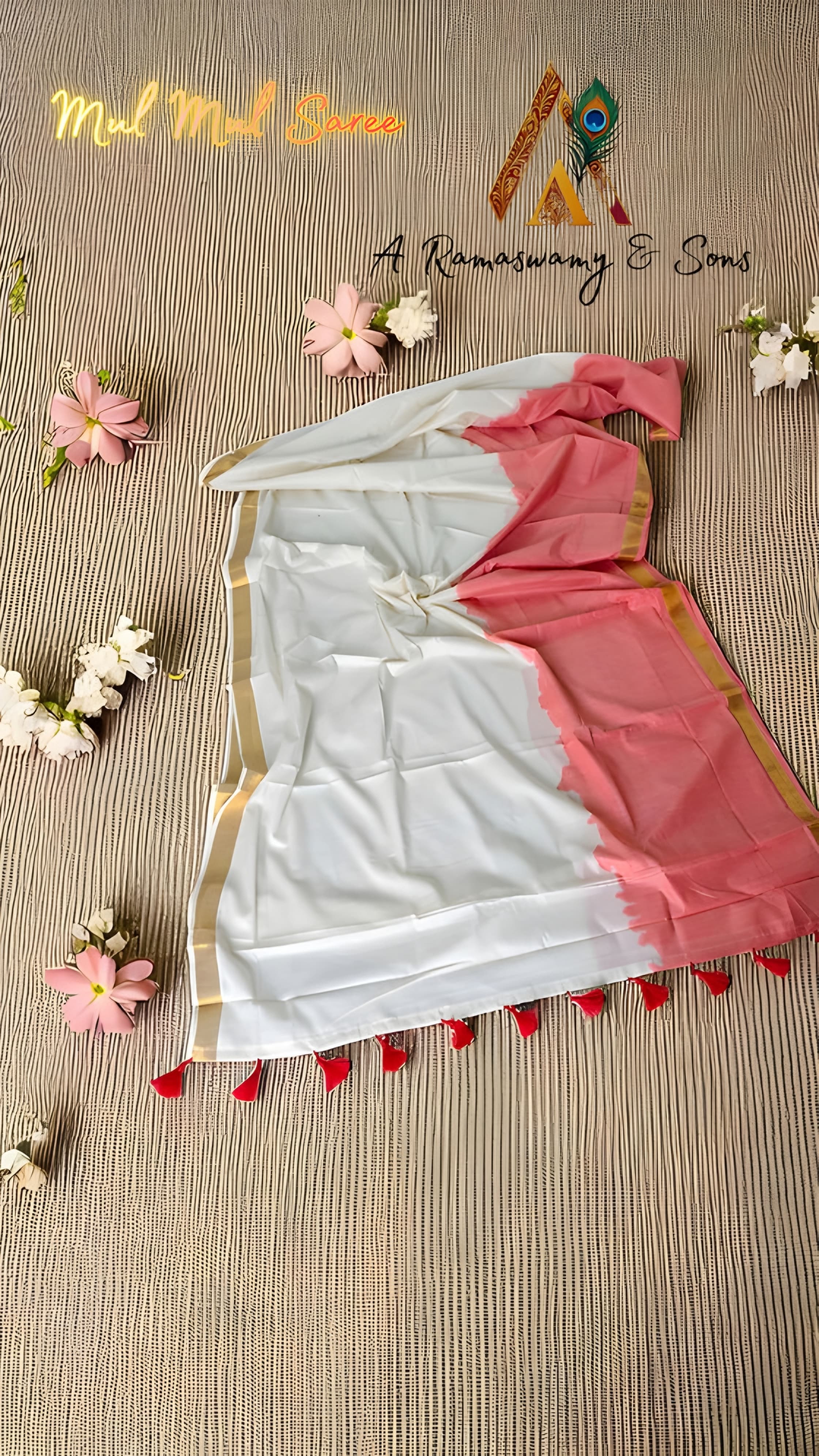Mul Mul Dye Cotton Saree with kunjalam