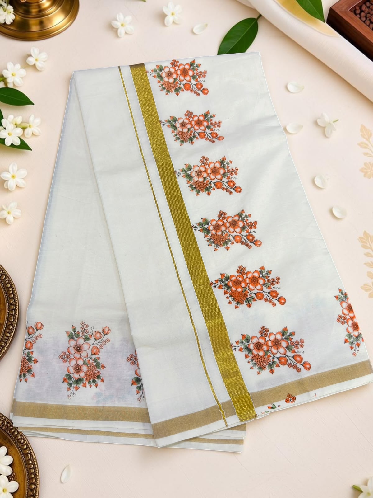 Flower print Kerala set saree in budget range