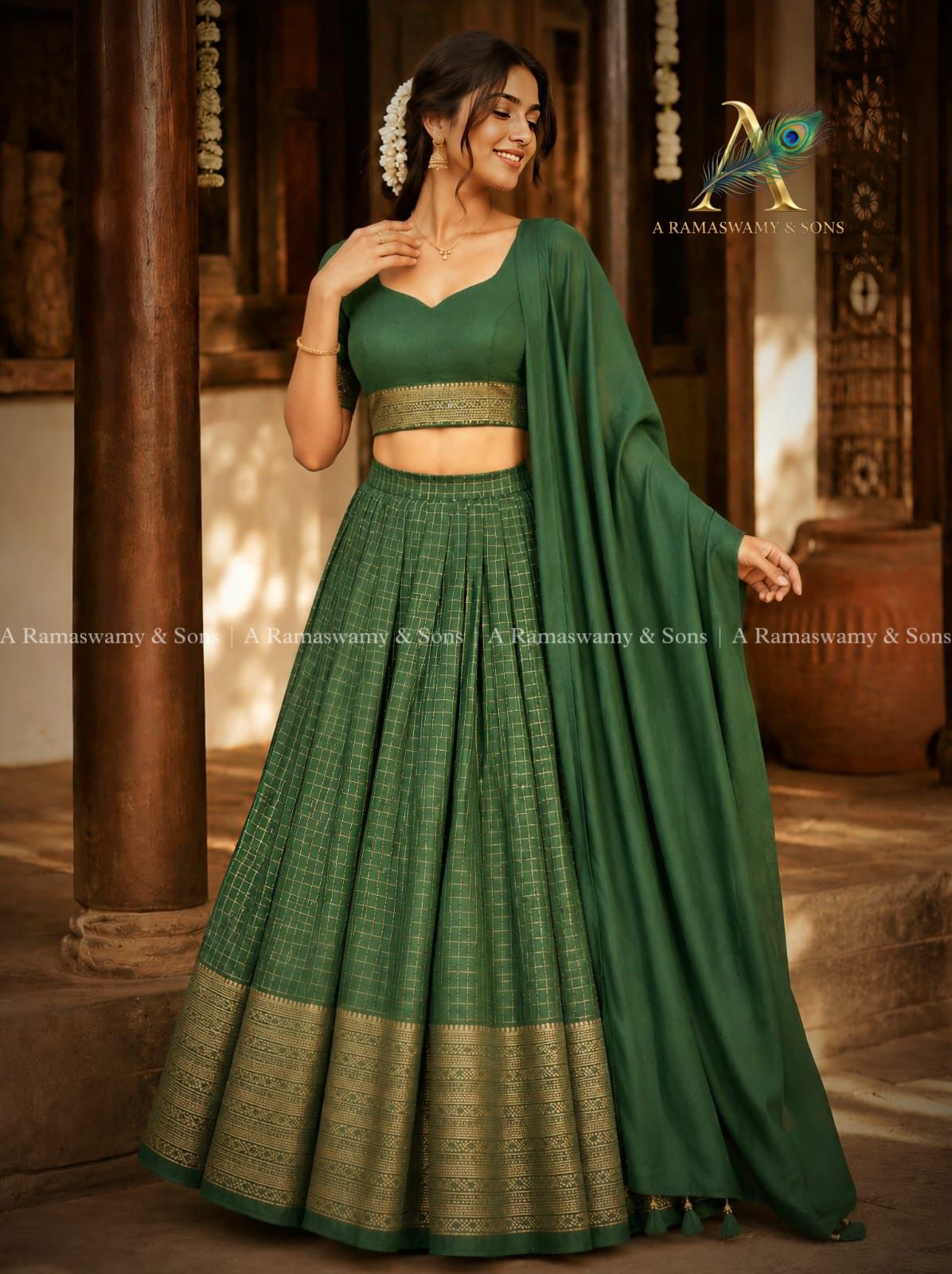 Check davani chettinadu style semi stitched with blouse and dupatta 3 psc