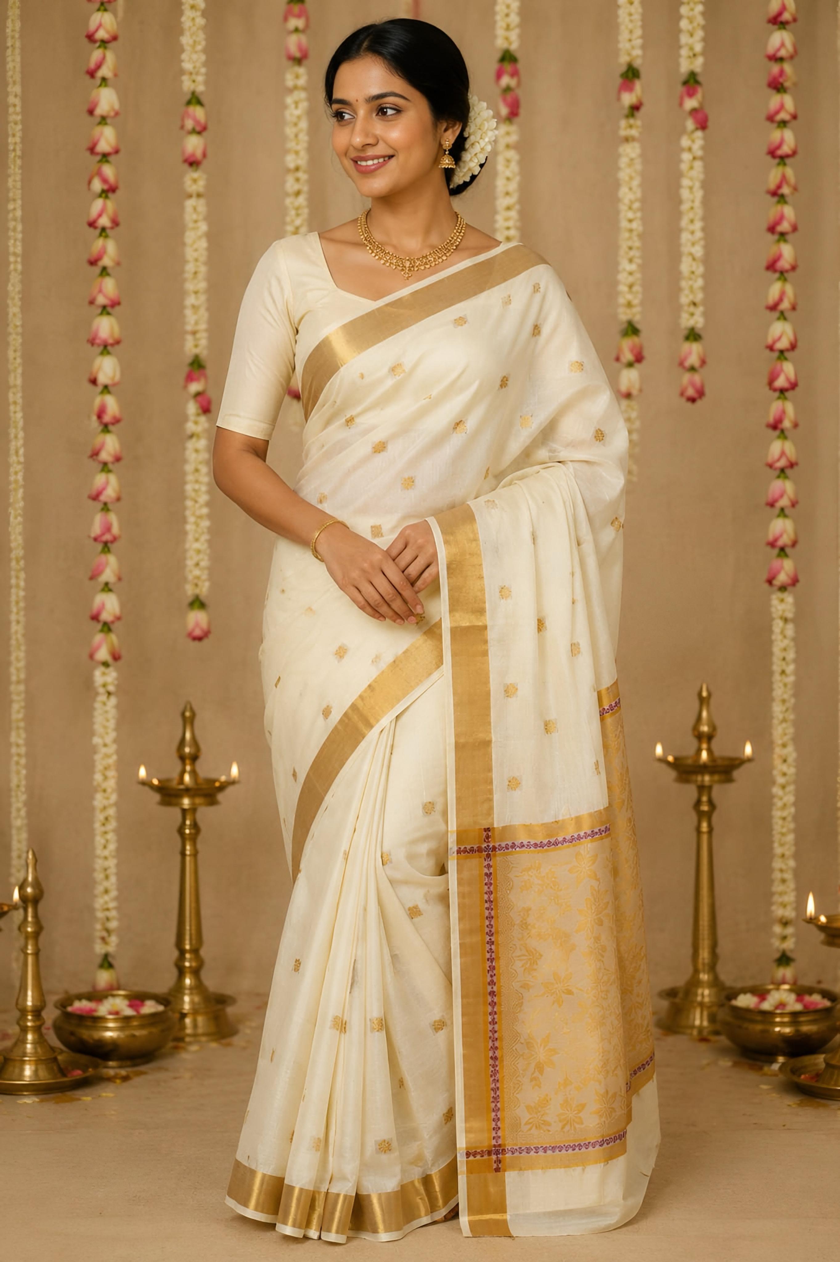 Onam saree Rich Pallu  Jacquard work saree with blouse / Onam saree