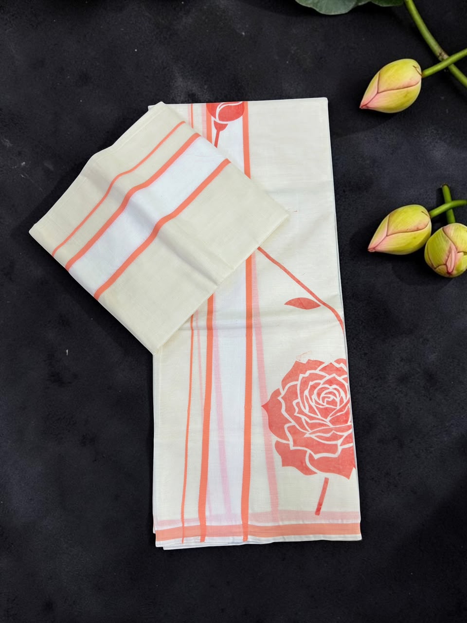 Trending Ladies Set mundu with long flower print
