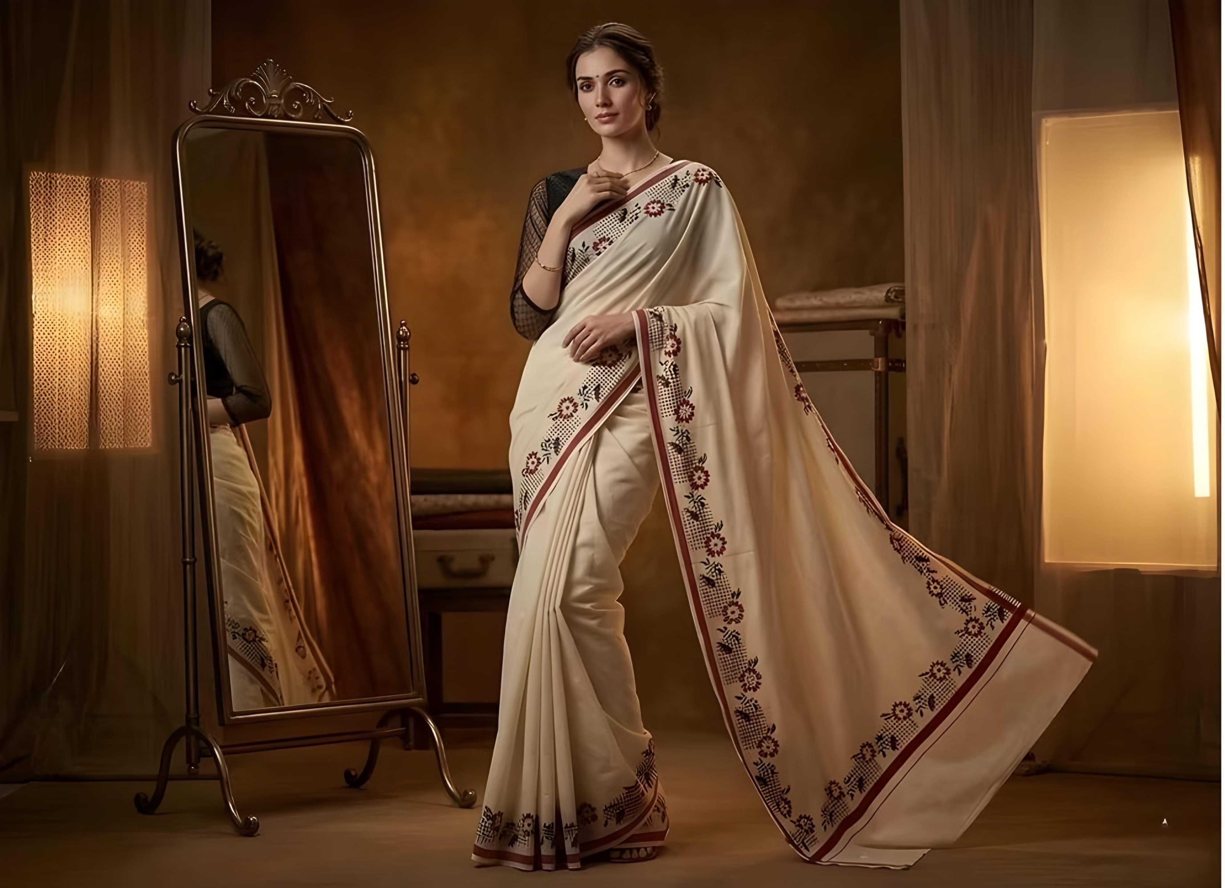 Puliyirakara set saree with color full trending printing with blouse _6.25 meter