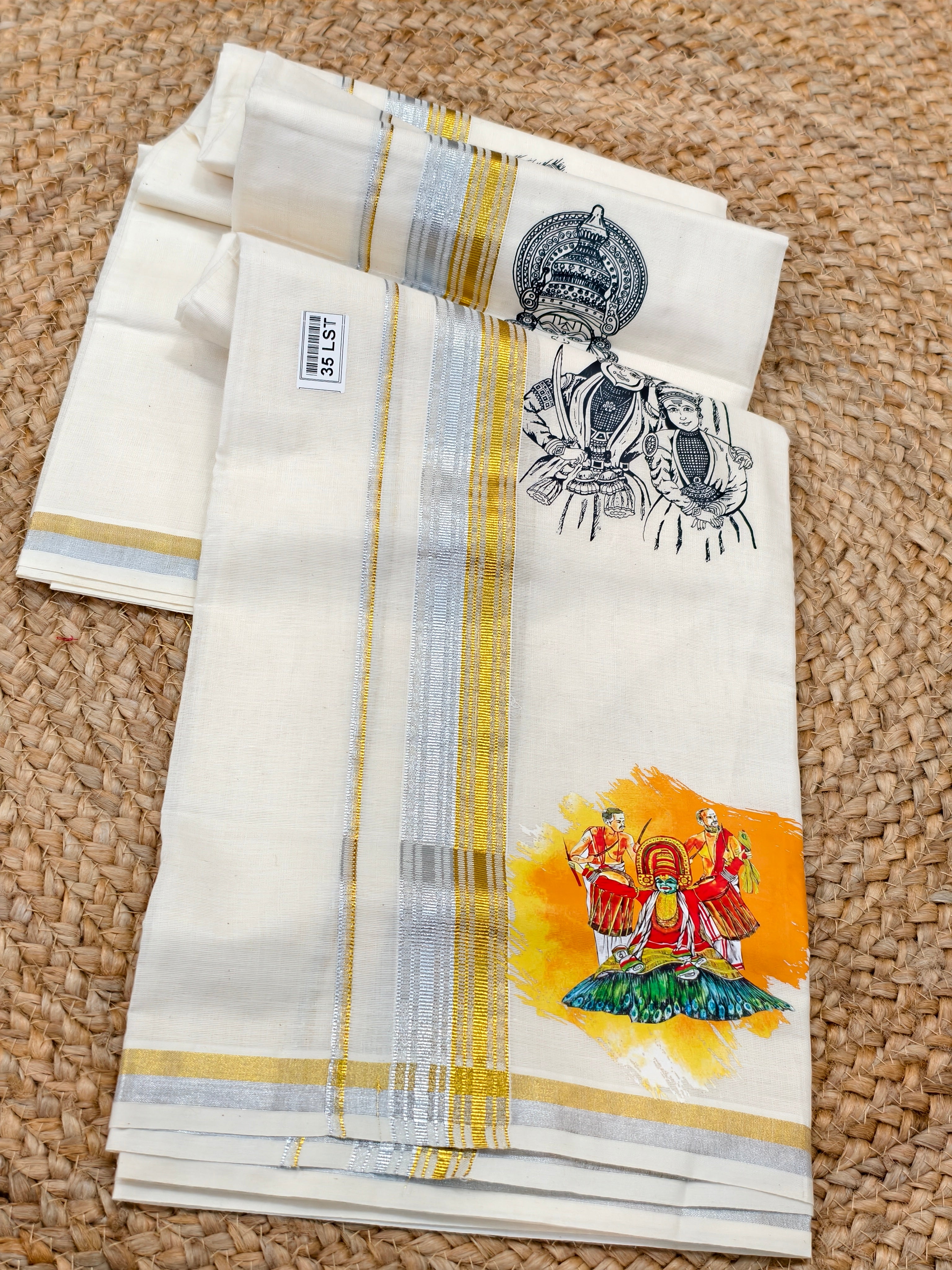 Onam Kathakali print kasavu dhoti 4 meter