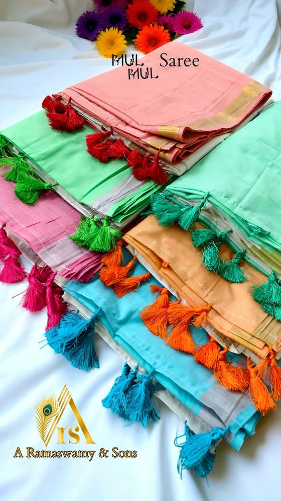 Mul Mul Dye Cotton Saree with kunjalam