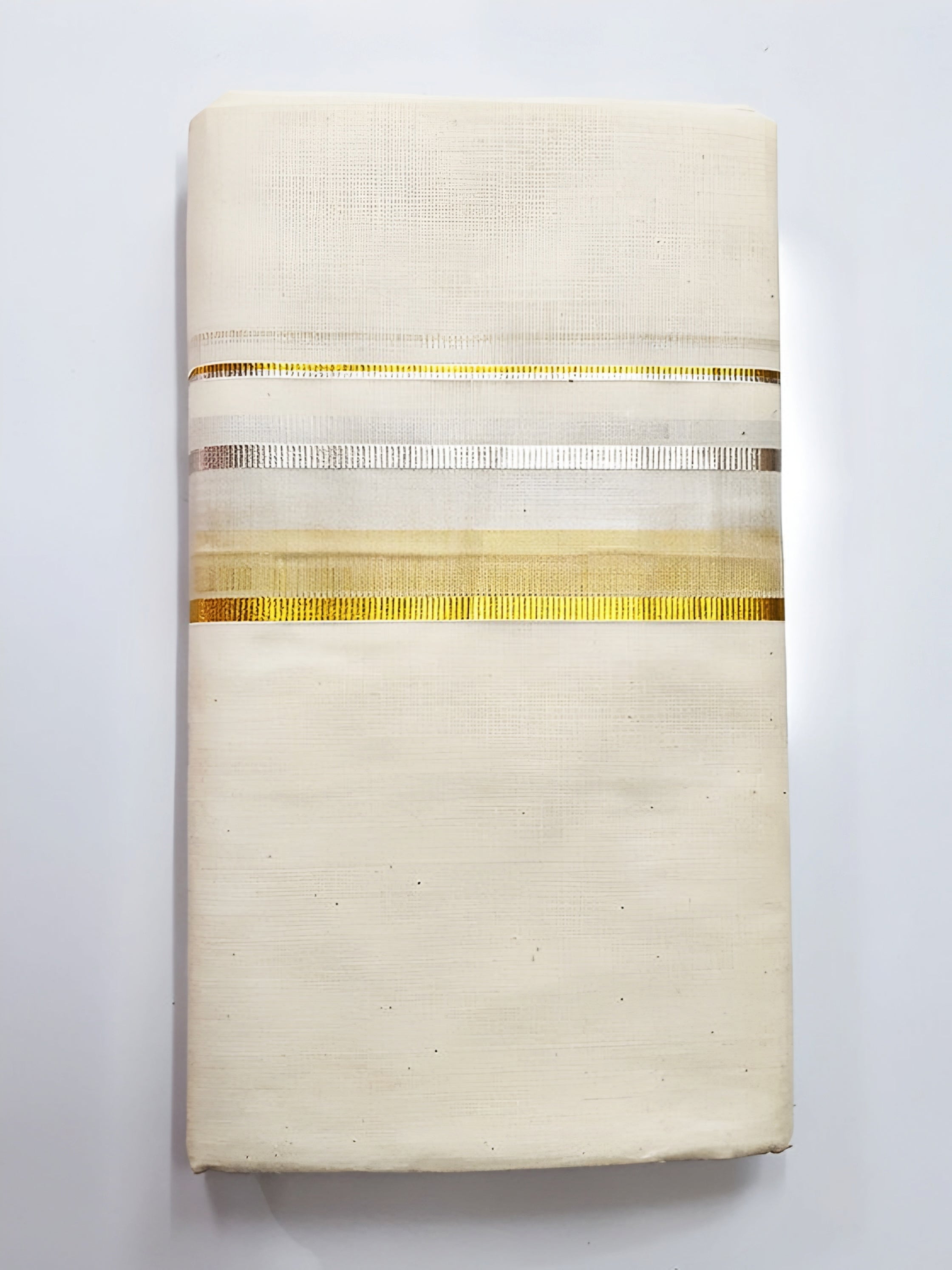 Kuthampully Men's Cotton Silver Gold Mix Dhoti (4 mtr)