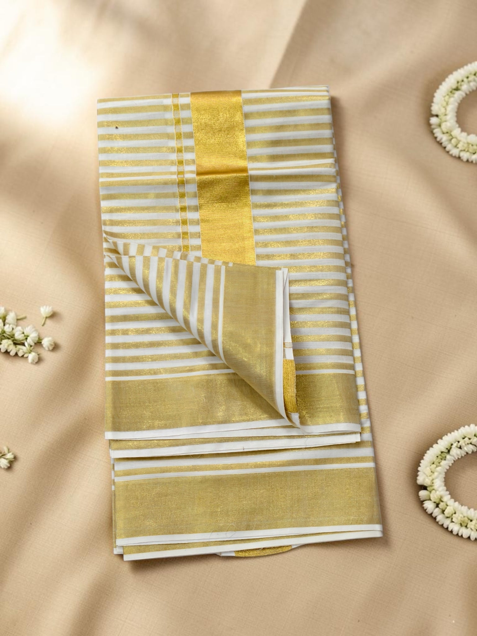 Golden Traditional stipe saree premium look