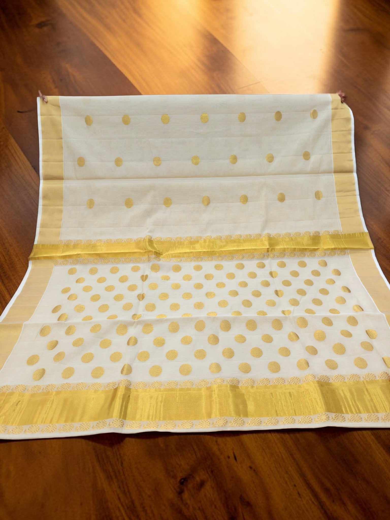 Handlooom Tissue Polka dot work all over body with blouse/ Handloom