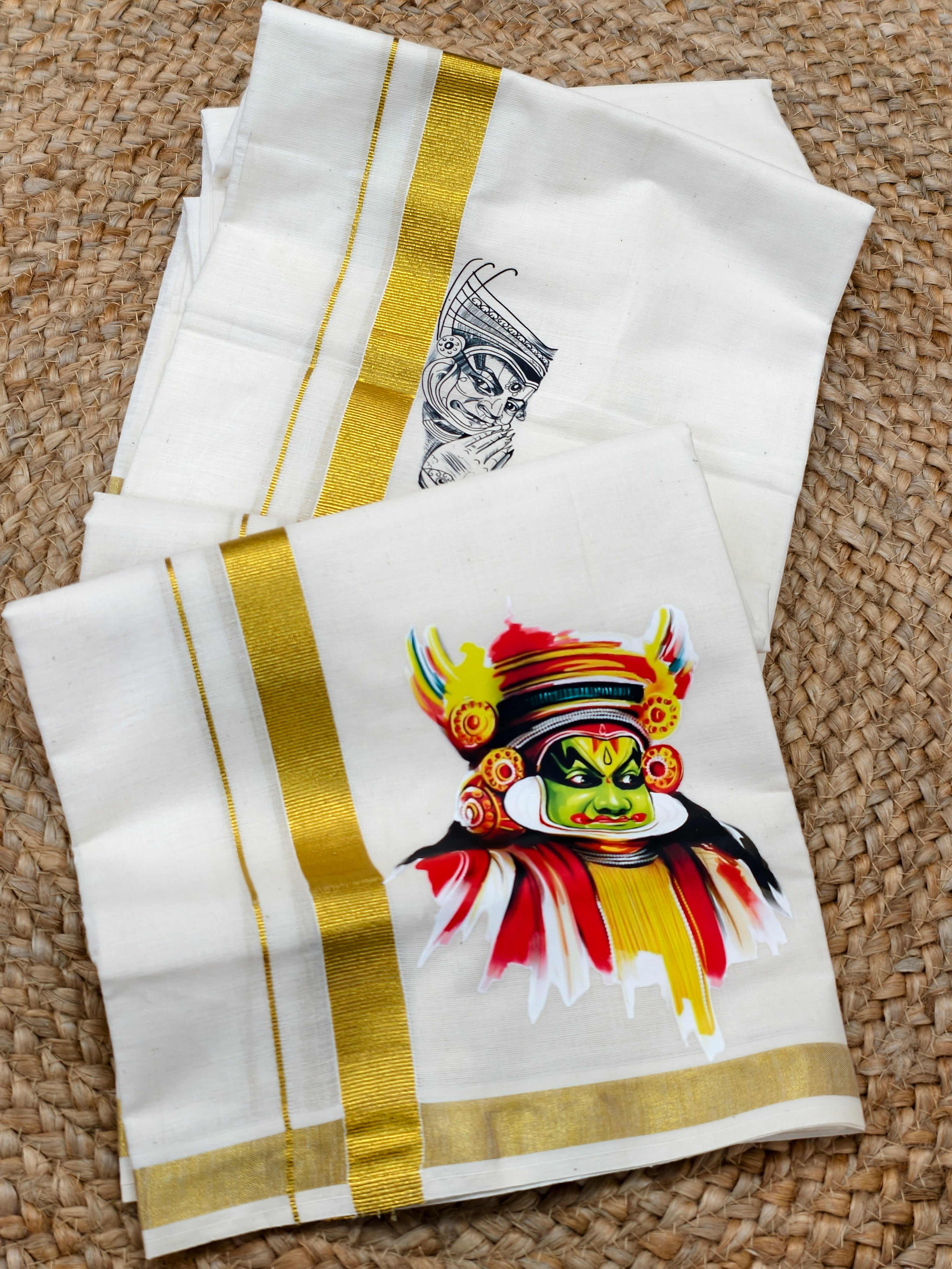 Onam Kathakali print kasavu dhoti 4 meter