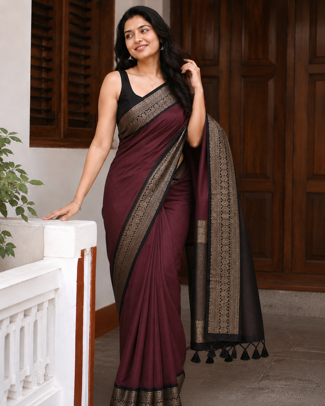 Jute Banarasi contrast border with blouse