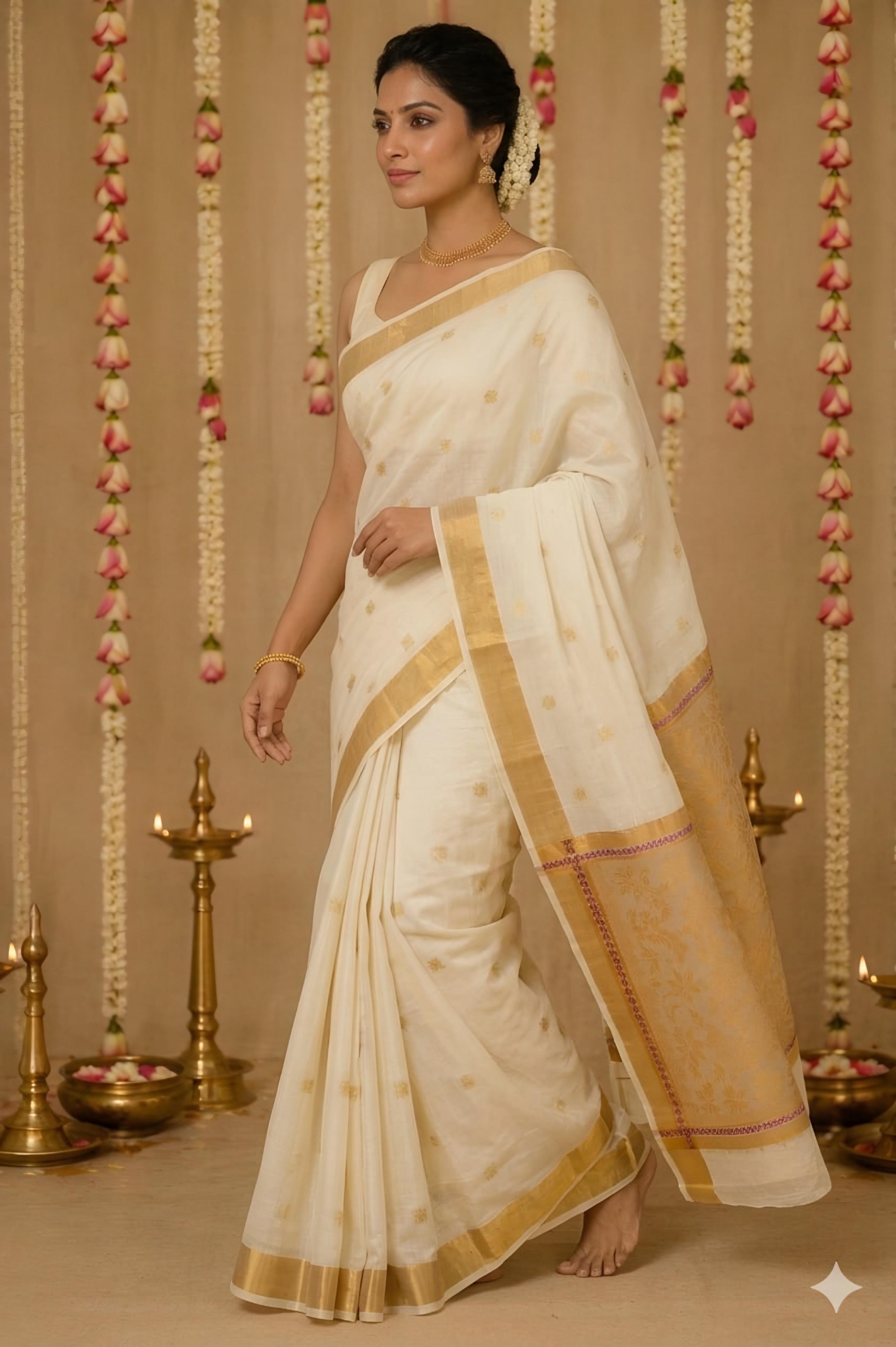 Onam saree Rich Pallu  Jacquard work saree with blouse / Onam saree
