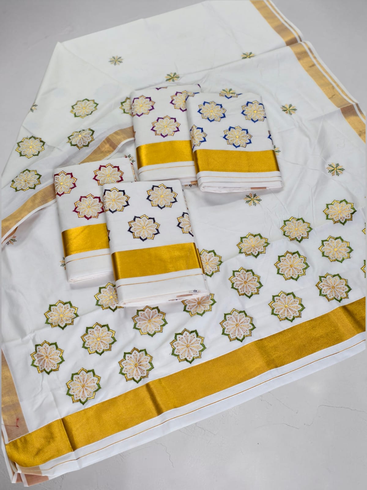 Pure Cotton Embroidery Saree Full body with blouse Flower Embroidery