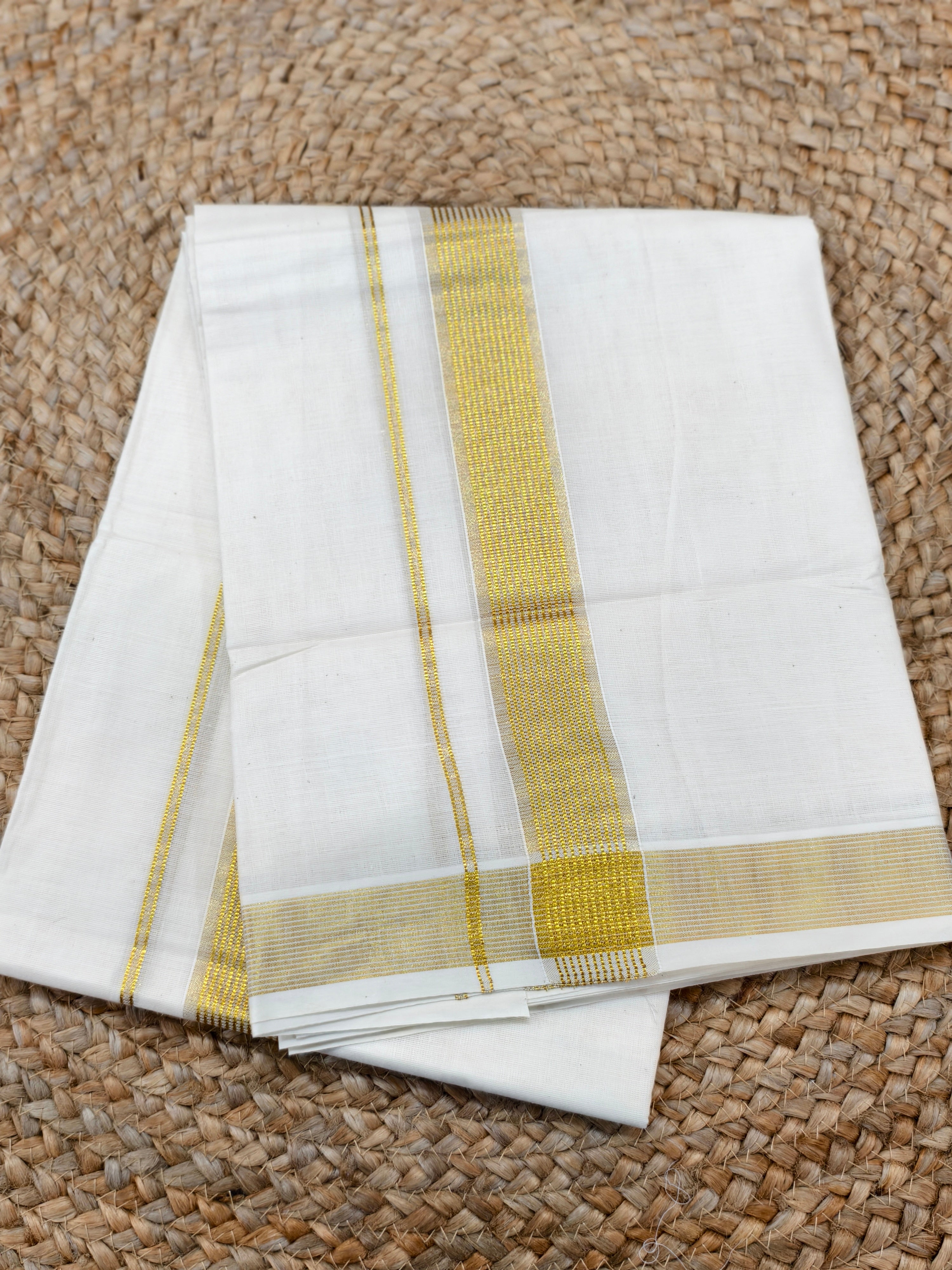 Kerala Cotton Tissue Stripe Border Dhoti / 4 meter
