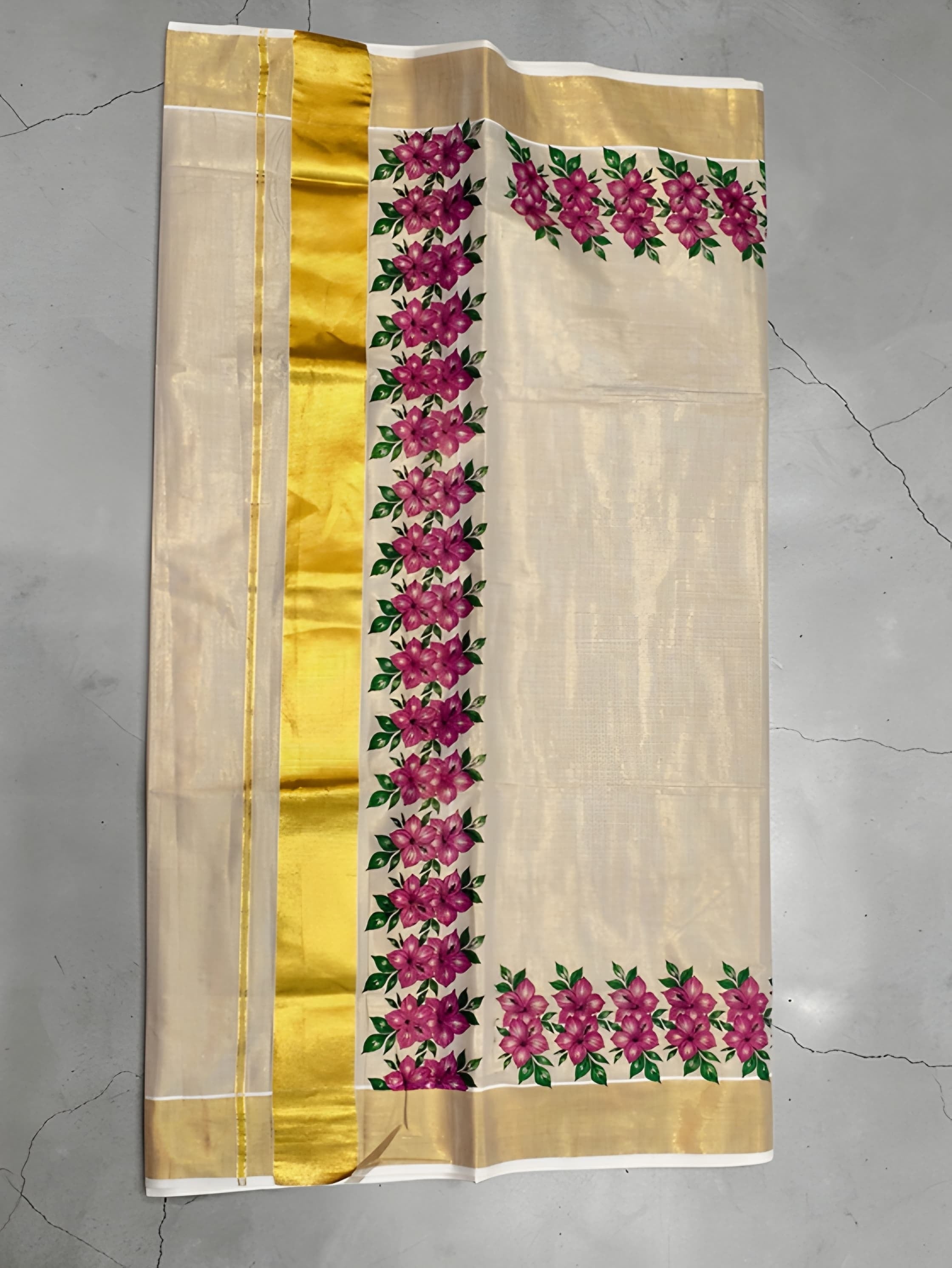 Kerala Tissue Mural Painting Saree with blouse _ Onam Collection