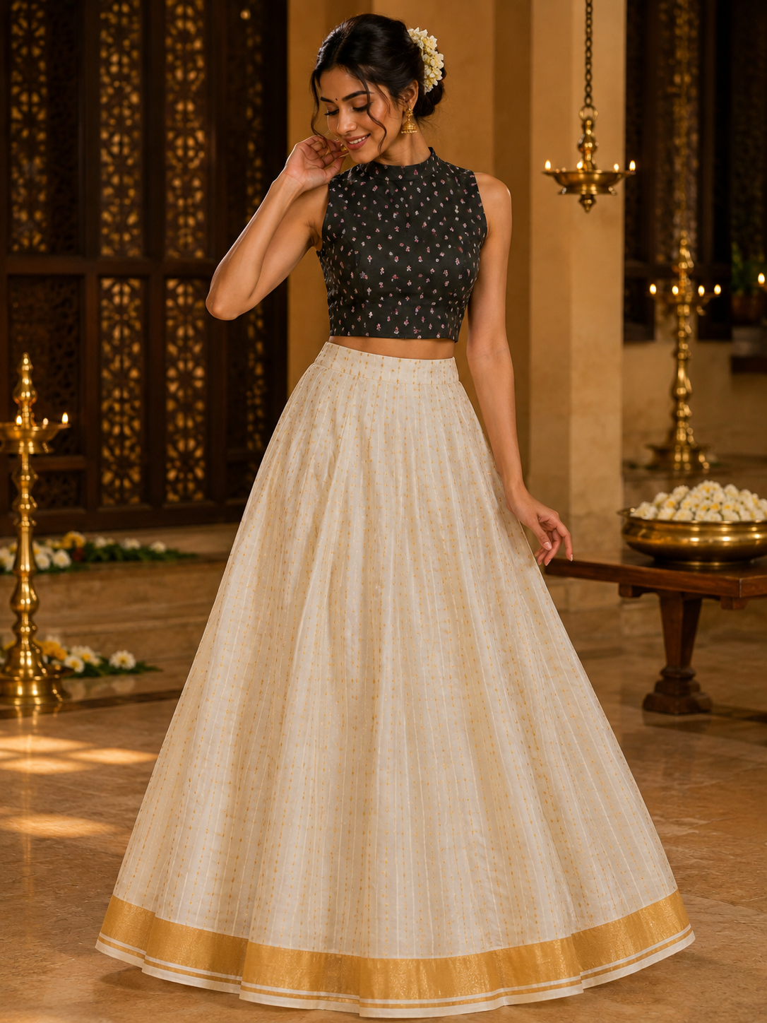 Kerala traditional Design Skirt and Blouse - Ready to wear