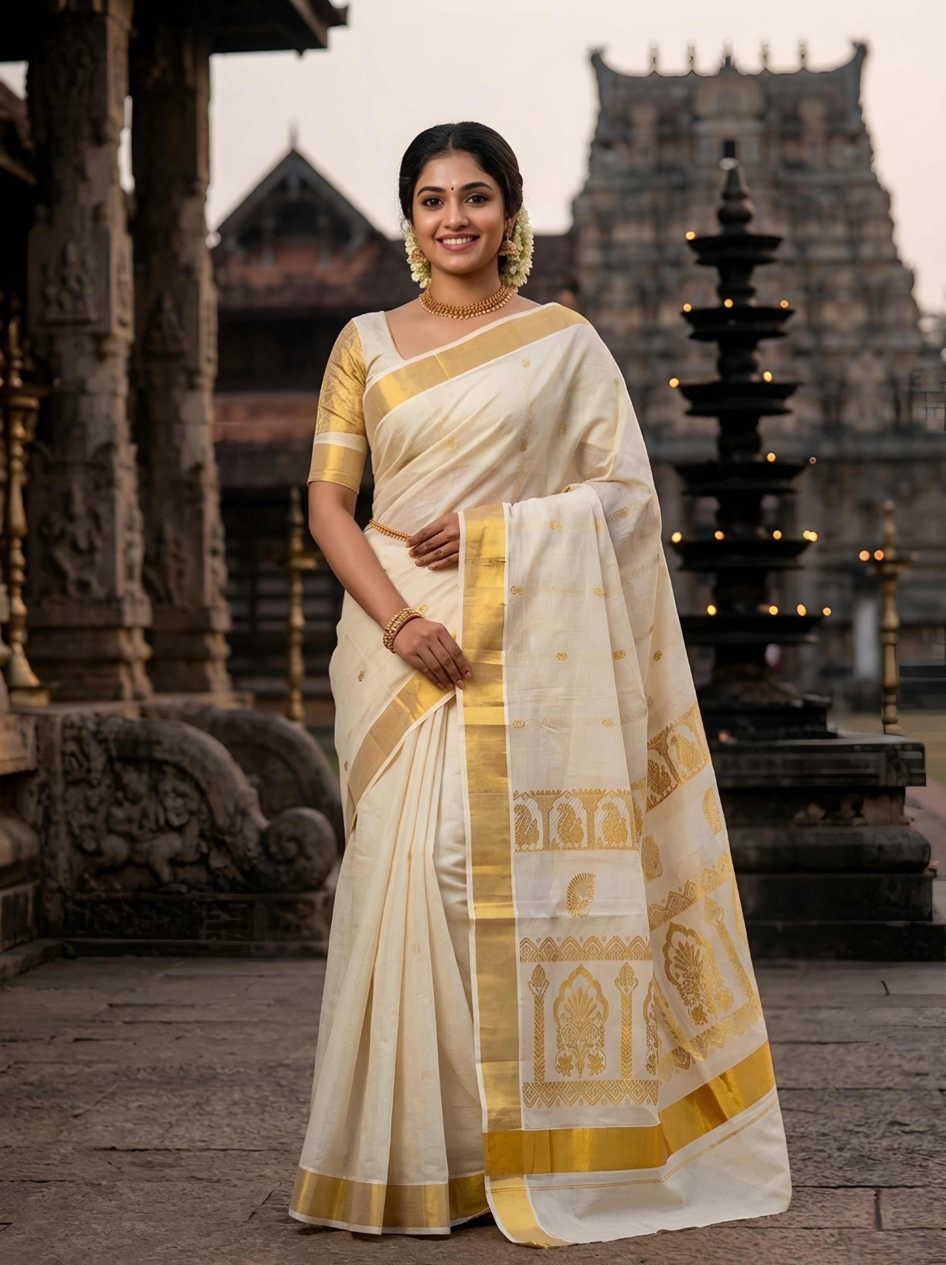 Kuthampully Handloom replica temple wear onam saree with blouse