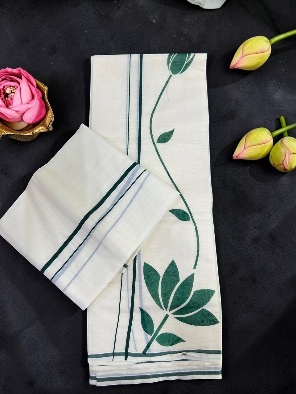 Trending Ladies Set mundu with long flower print
