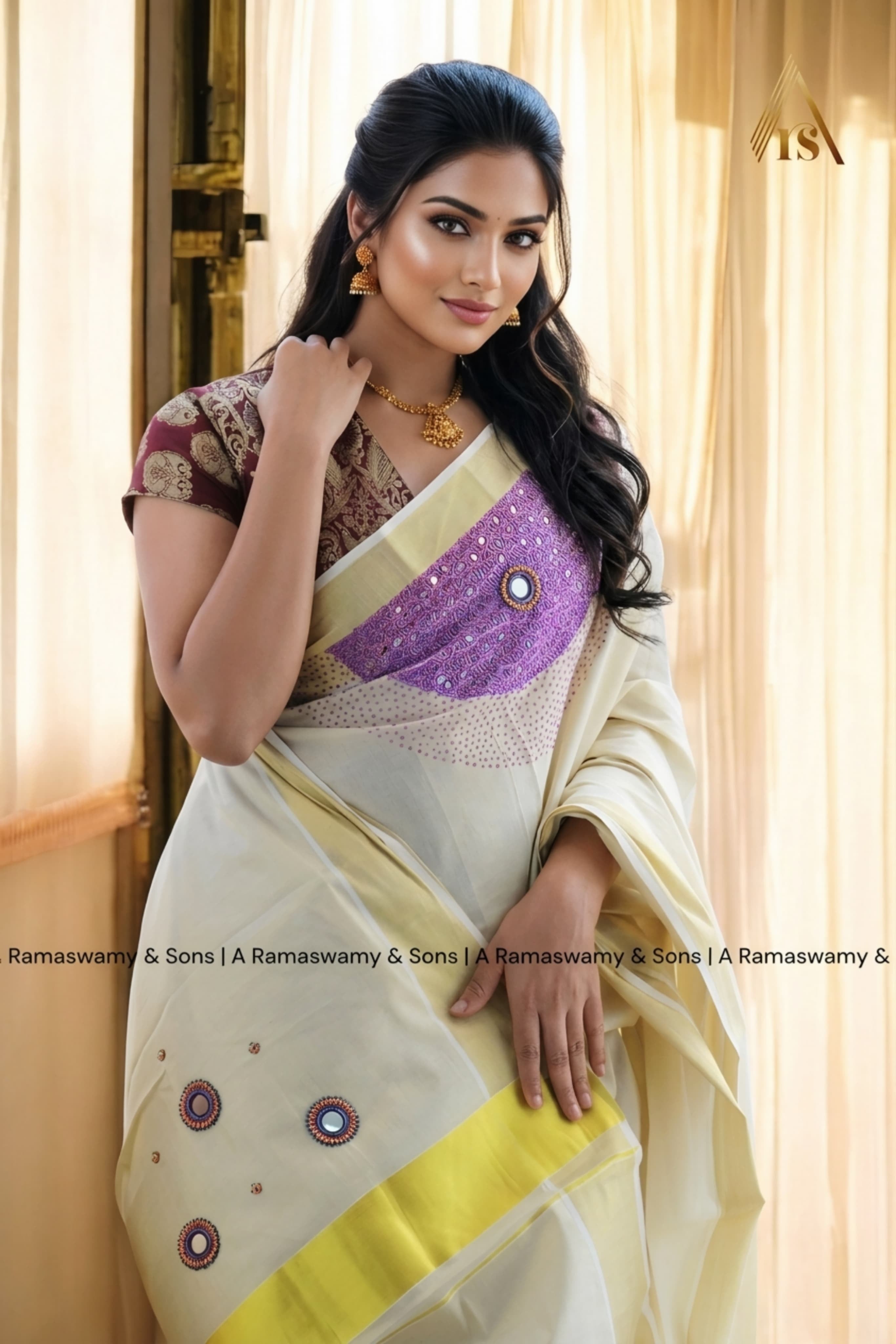Handwork Tissue Saree Premium Hand Work Purple _ Kerala saree 6.25mtr