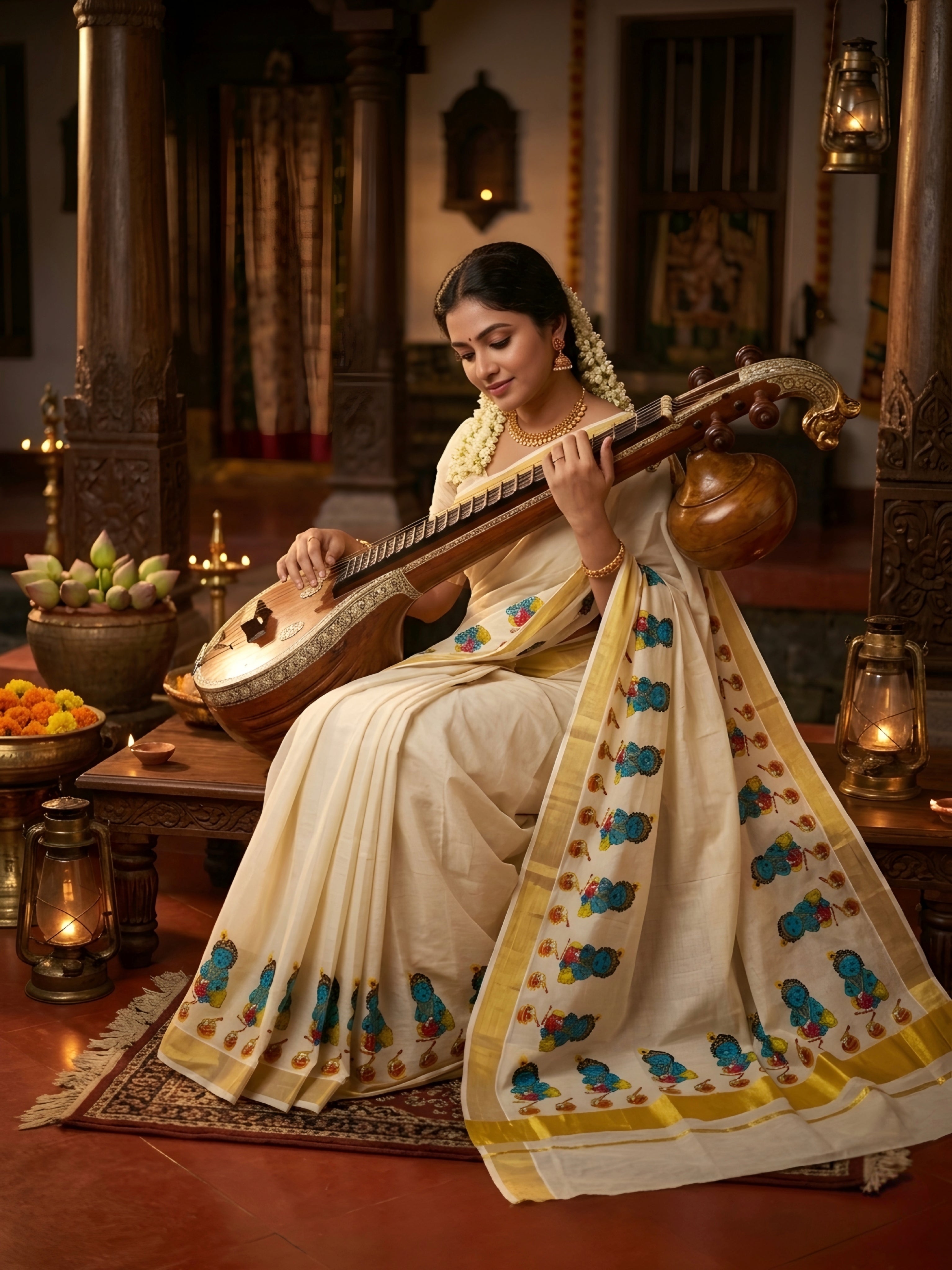 Kerala Tissue mural painting saree with blouse _ vishu collection