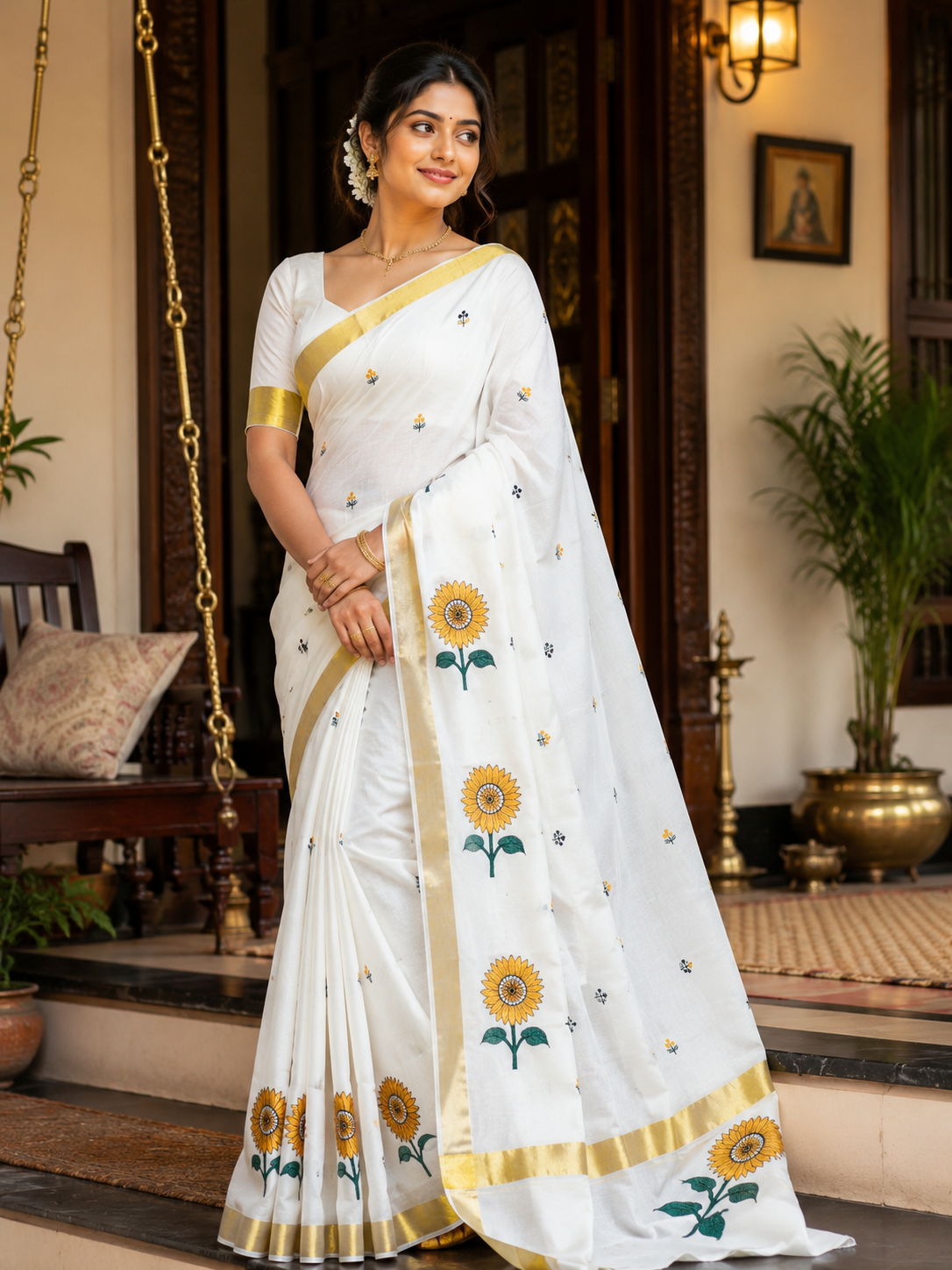 Trending Sunflower Saree exclusive for onam