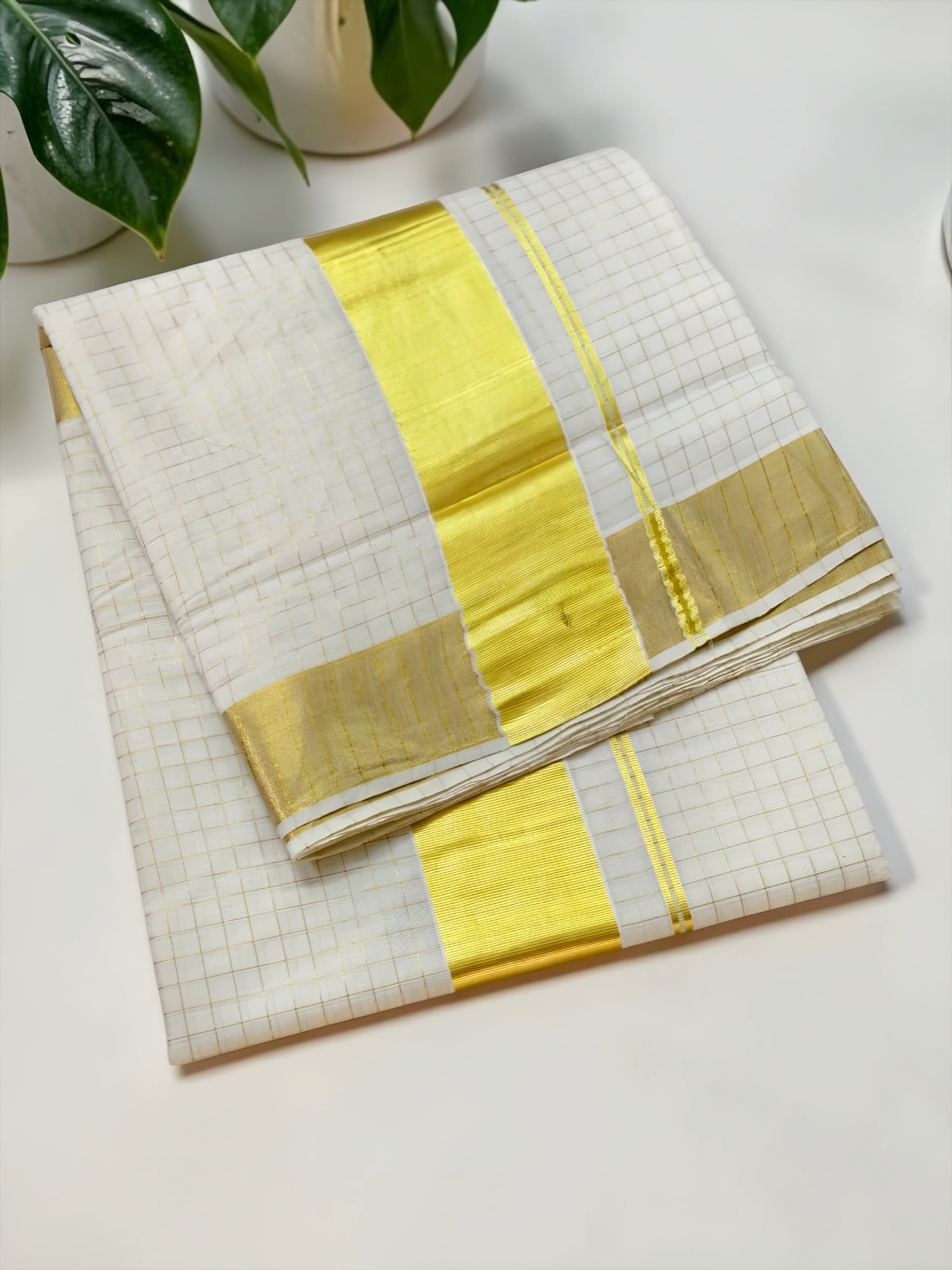 Pure Handloom replica Micro check Set saree With Blouse _ with blouse 6.25 meter