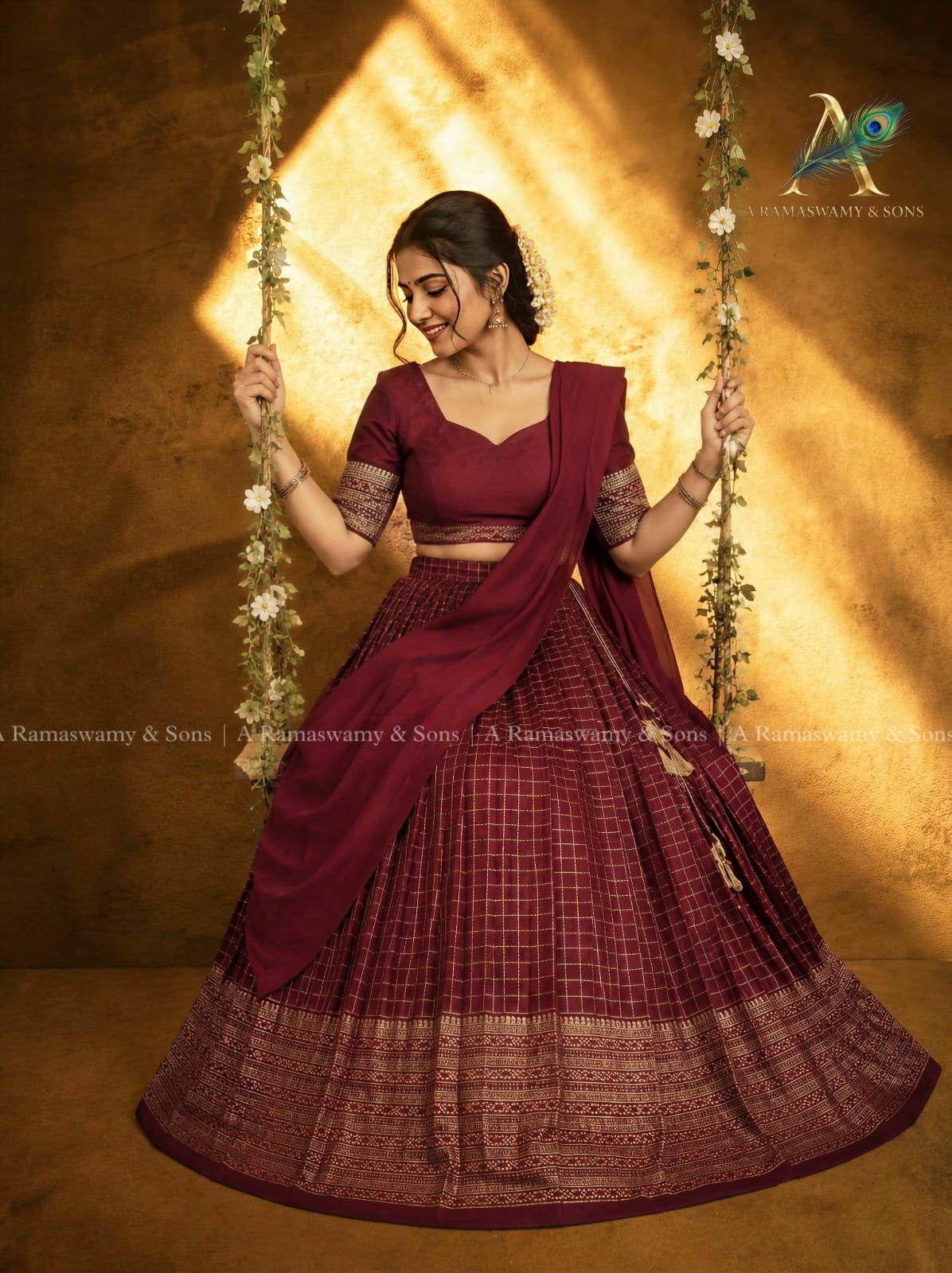 Check davani chettinadu style semi stitched with blouse and dupatta 3 psc