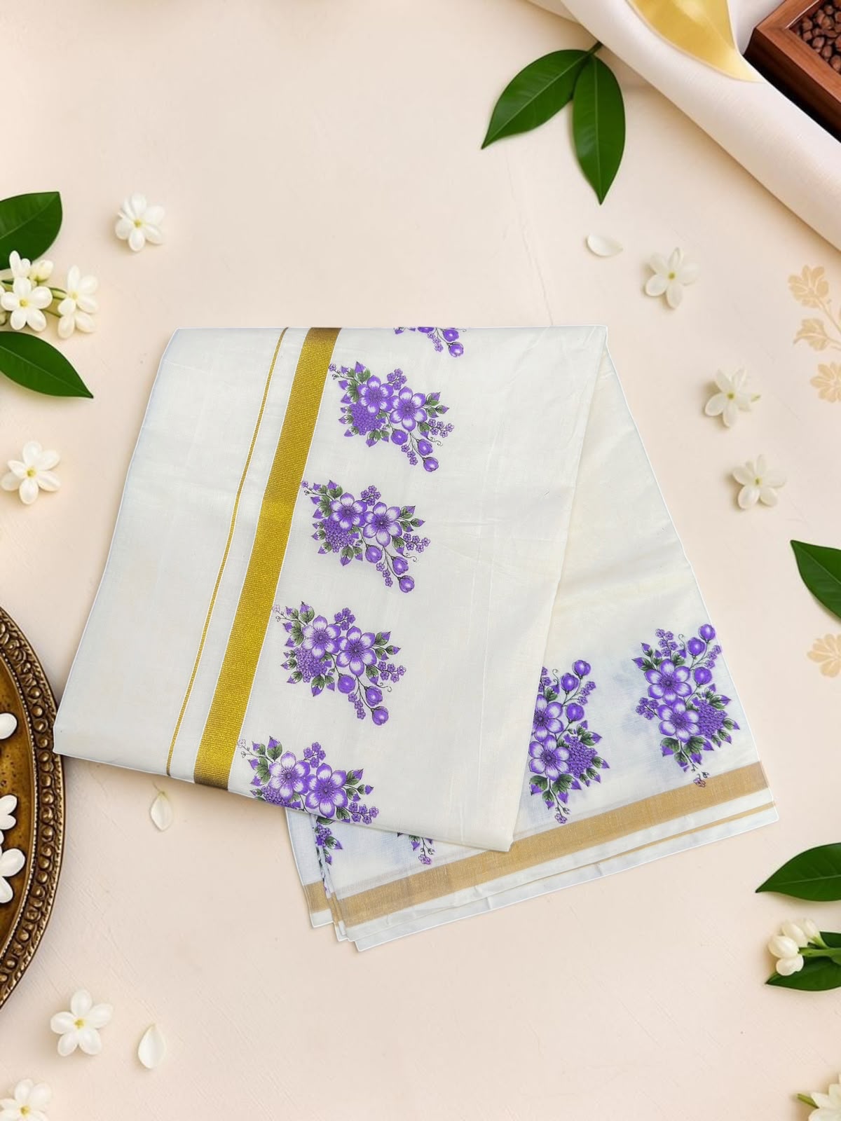 Flower print Kerala set saree in budget range