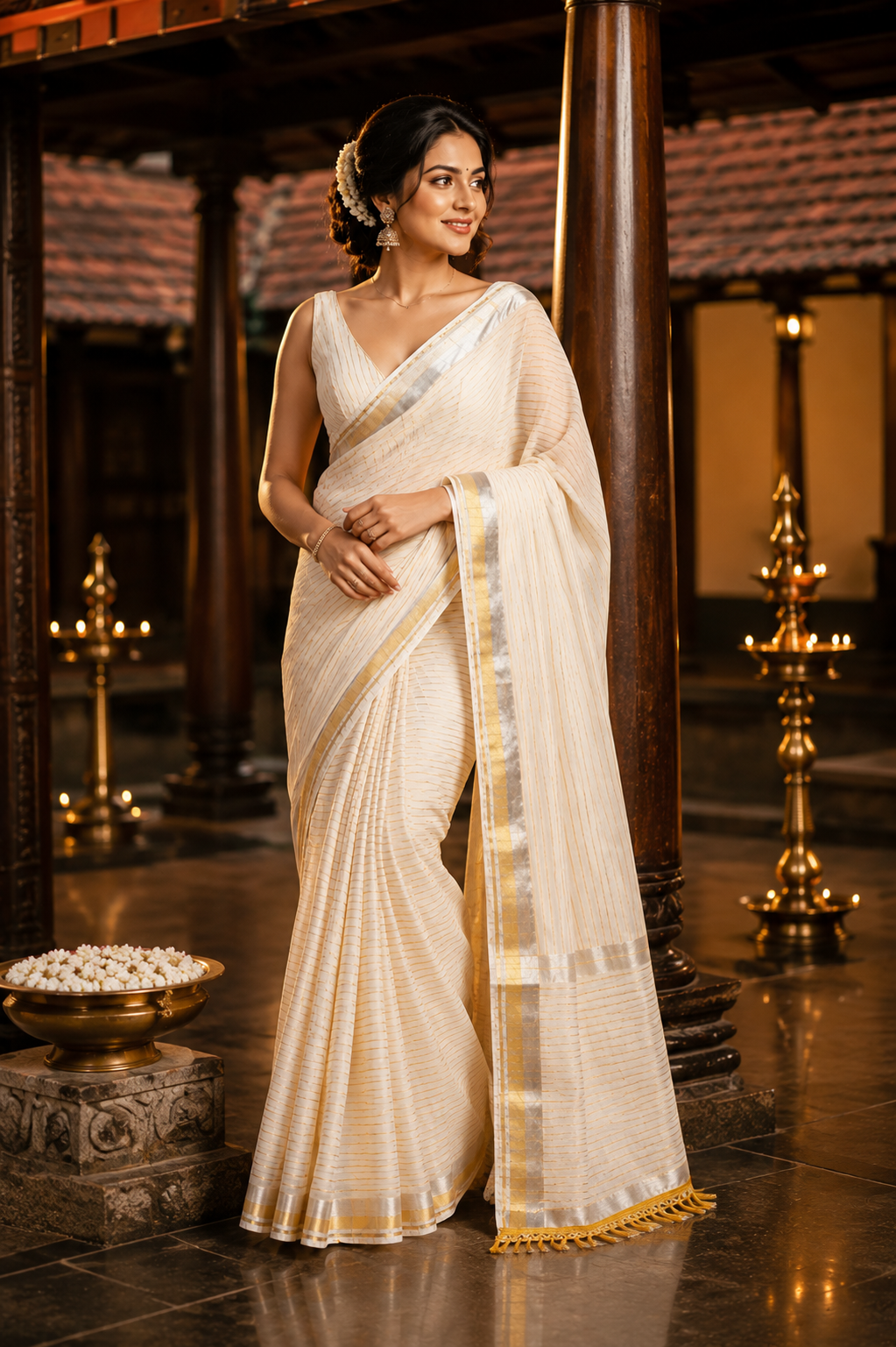 Mul Cotton body stripe saree with blouse