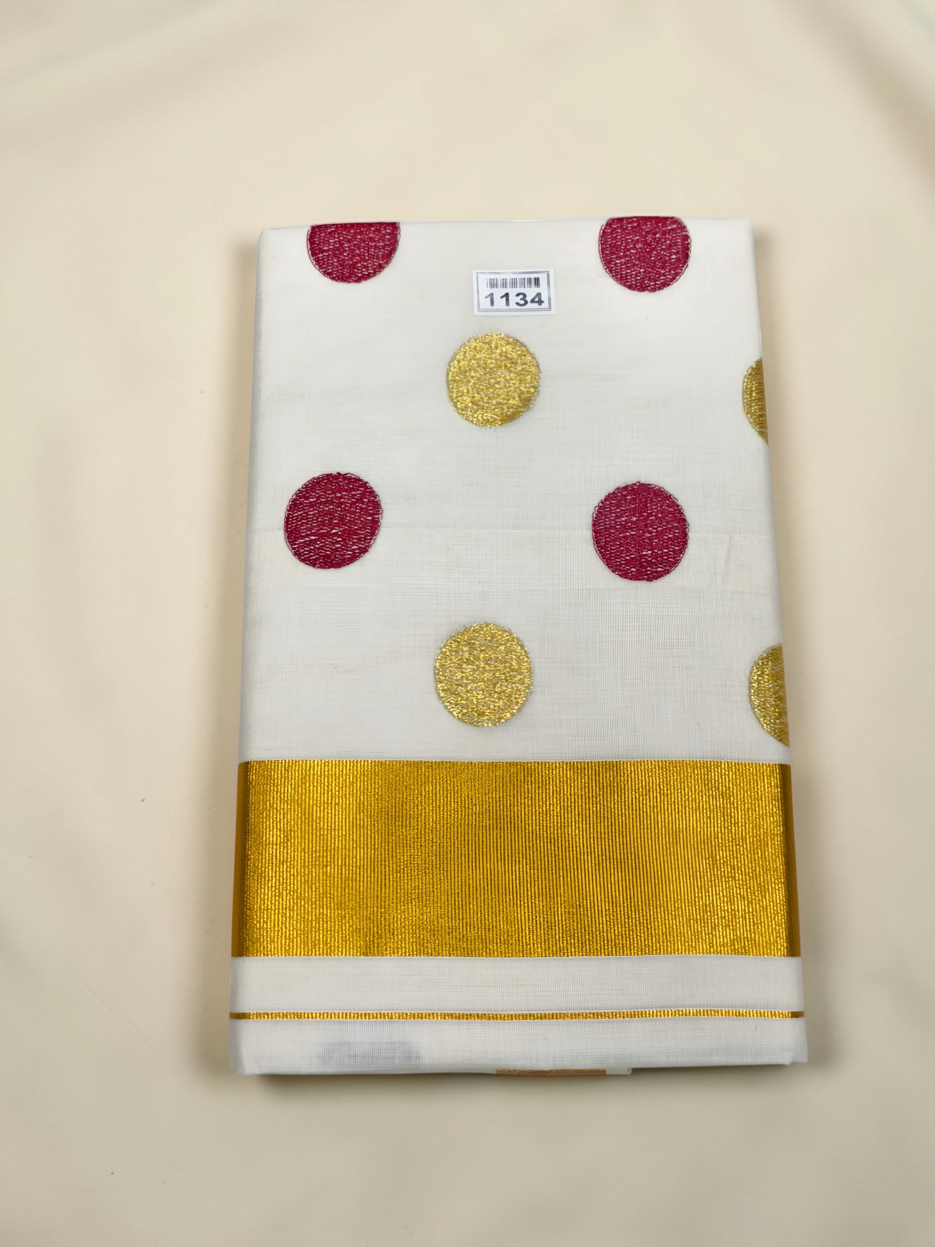 Polka dot Cotton Saree embroidery with blouse
