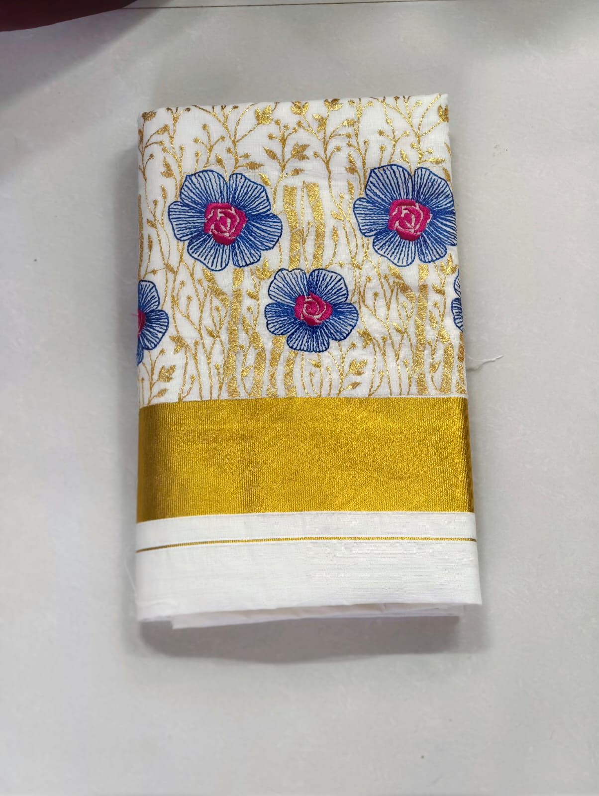 Pure Cotton Embroidery Saree Full body with blouse Flower Embroidery