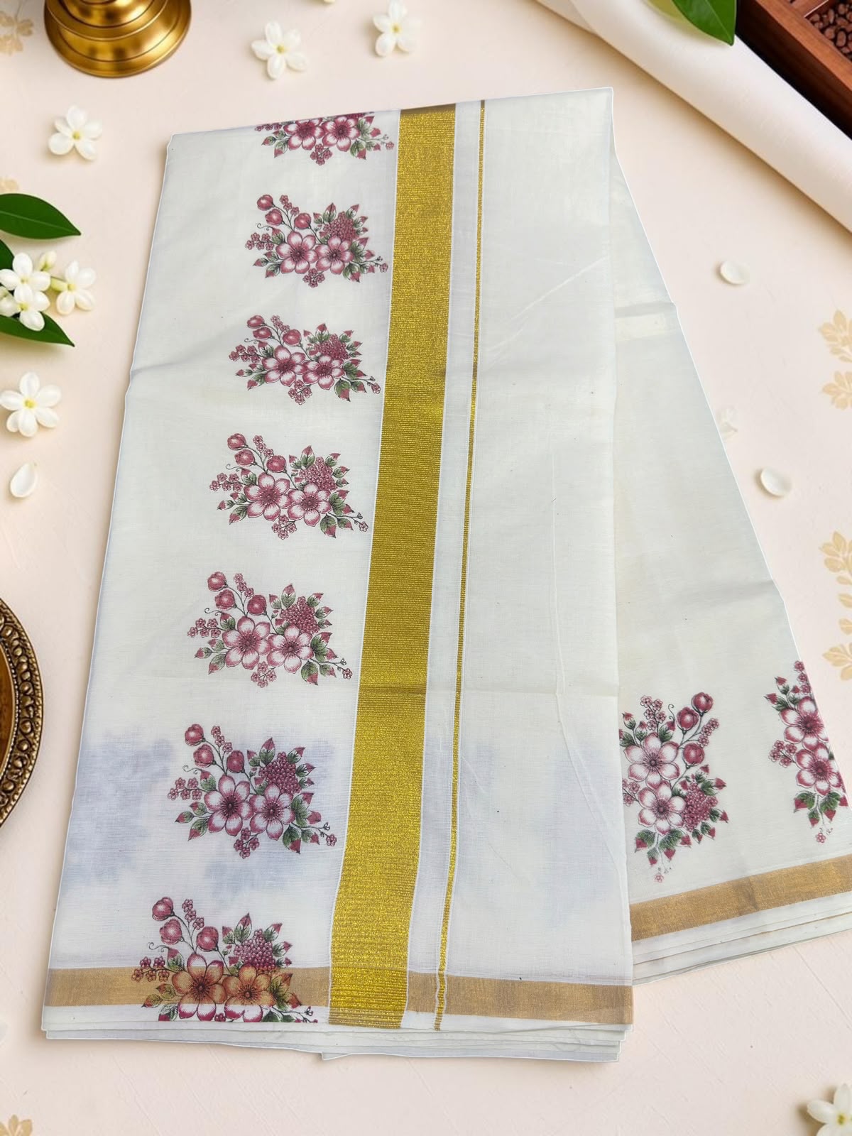 Flower print Kerala set saree in budget range