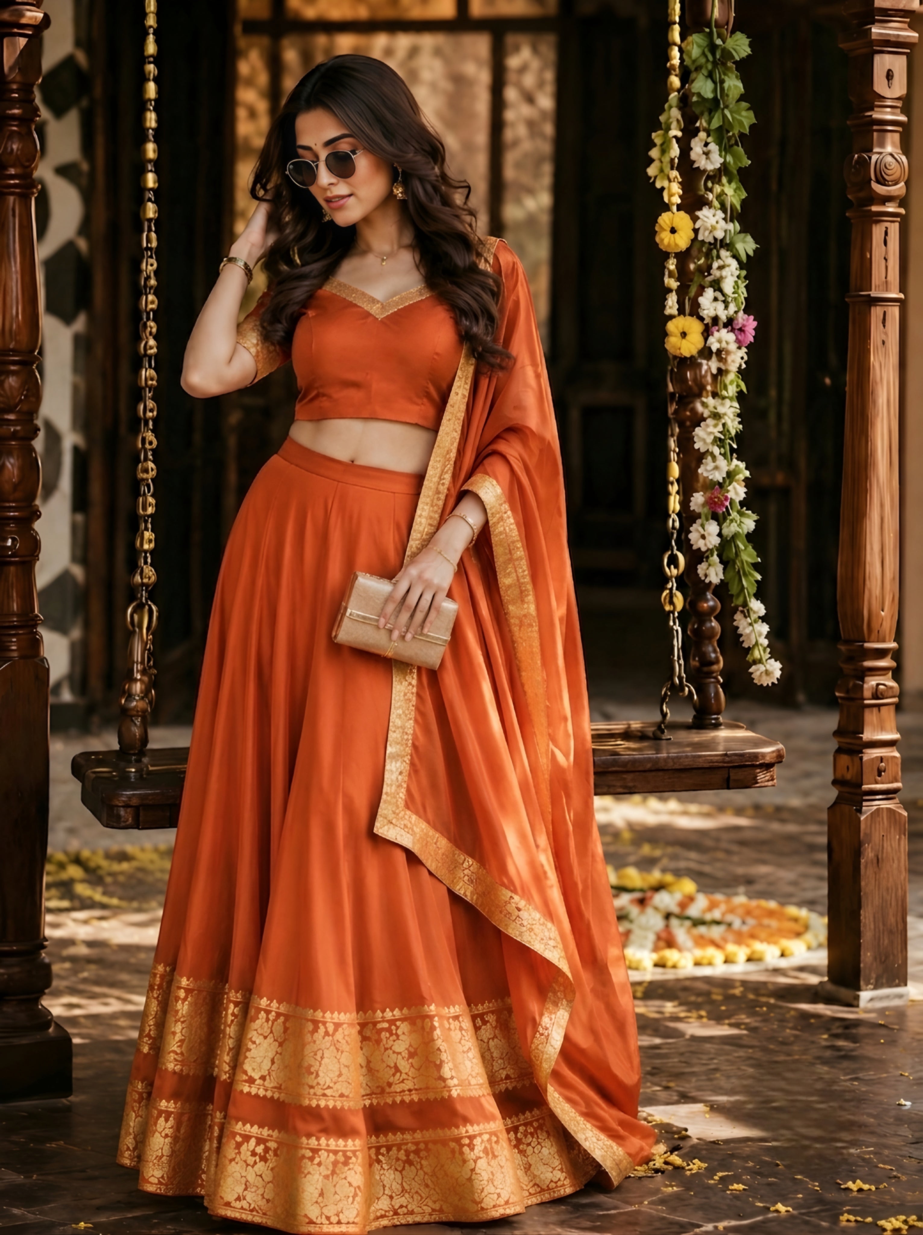 Kanchi cotton style  Davani with rettapeta border with blouse 3 psc set