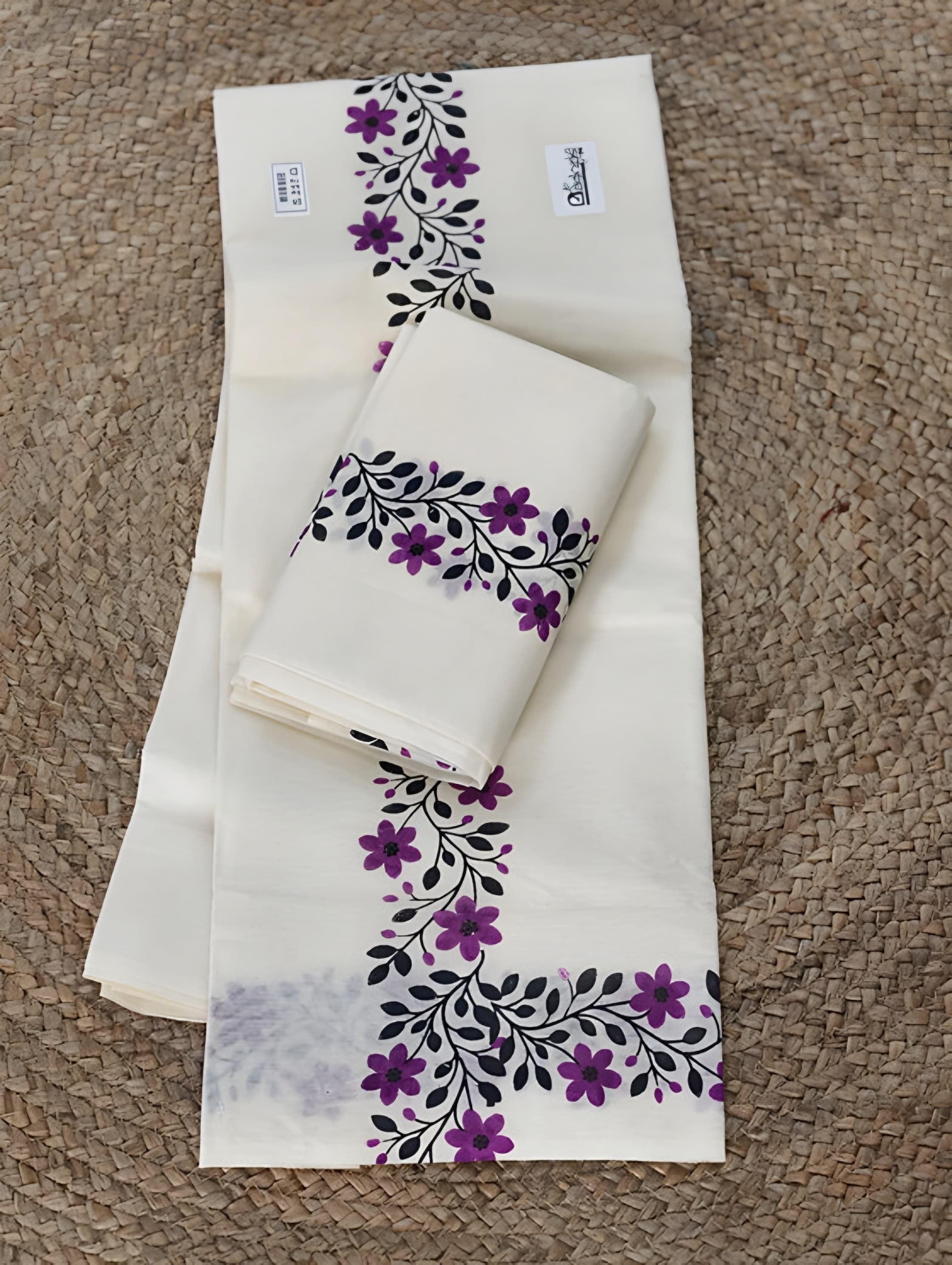 Malarvadi Set mundu Pure cotton Print design extra length 2.80 meter
