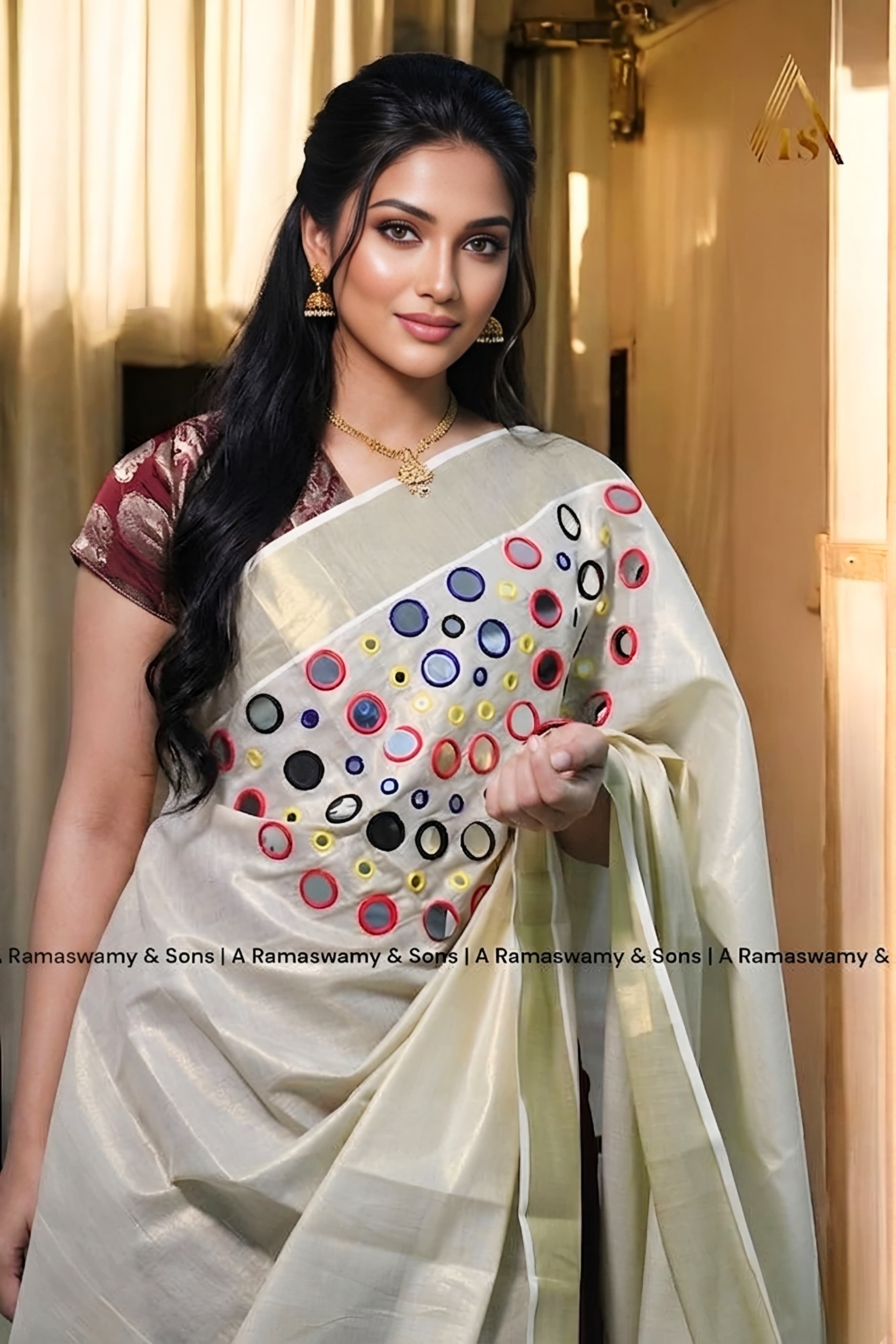 Exclusive Tissue Saree Premium Mirror Work _ Kerala saree 6.25mtr