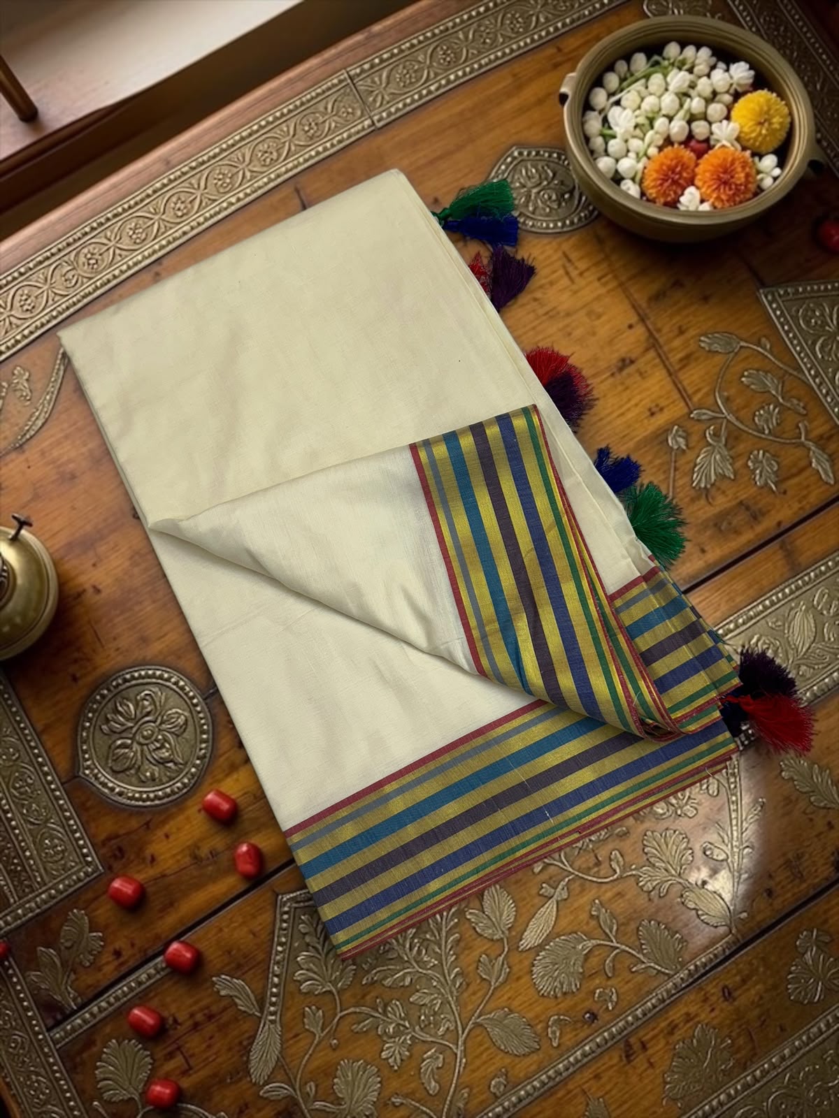Mul Cotton Saree with Multi Color Border with blouse