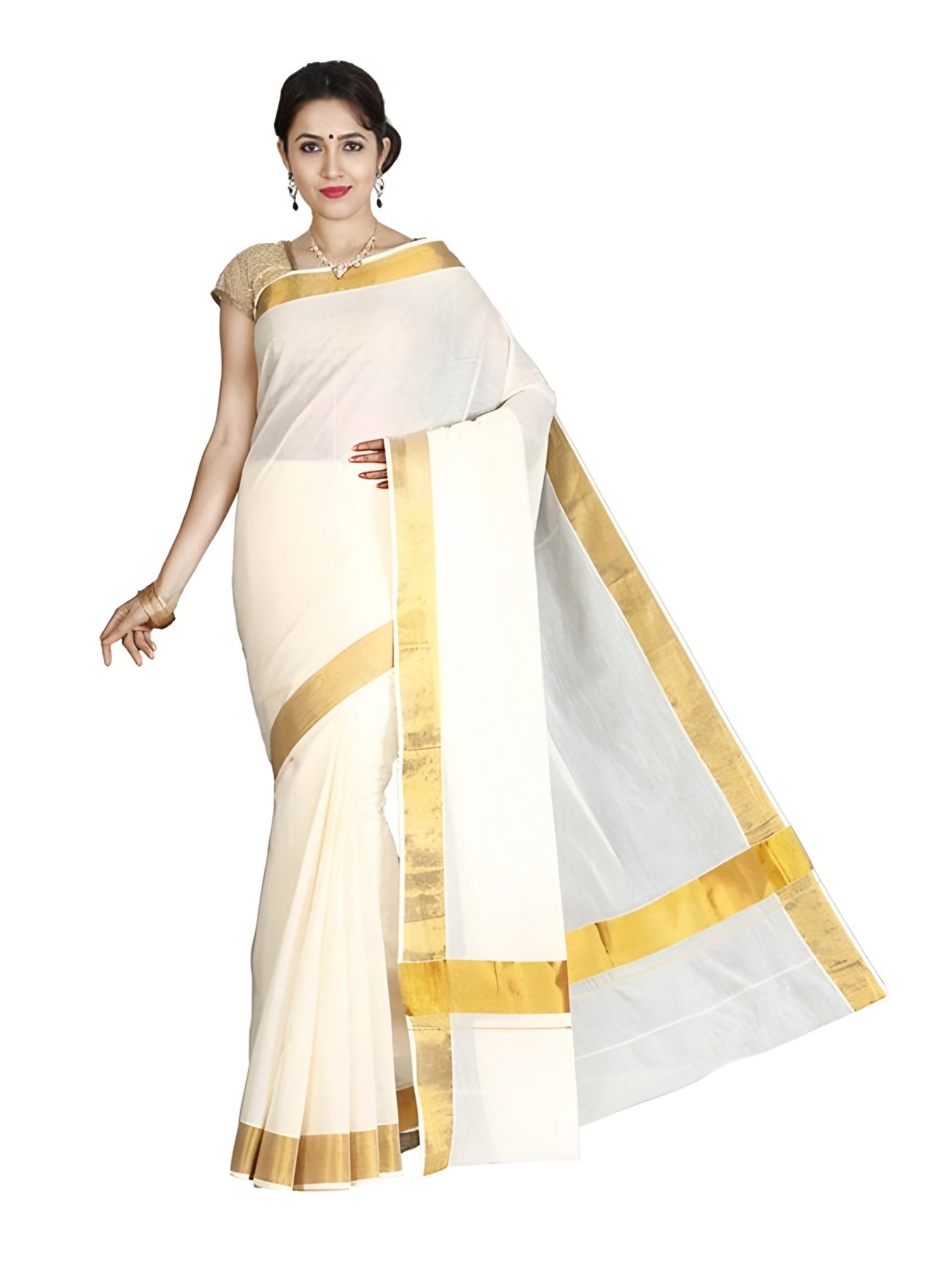 Kuthampully Cotton Kasavu Saree with blouse (6.25 mtr) 1 inch, 2 inch, 3 inch,..