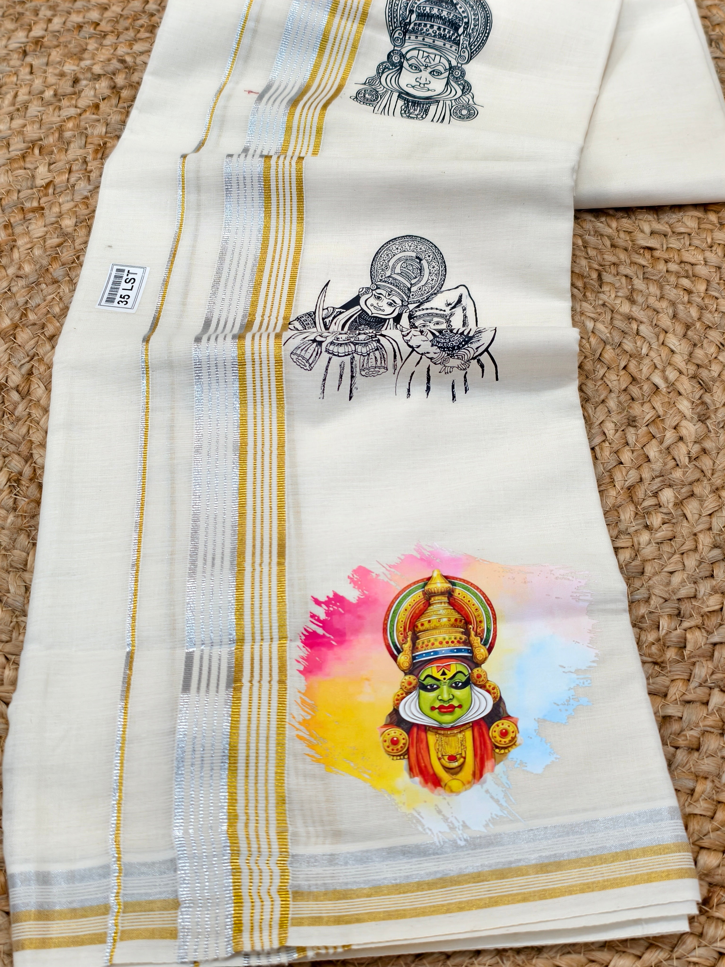 Onam Kathakali print kasavu dhoti 4 meter