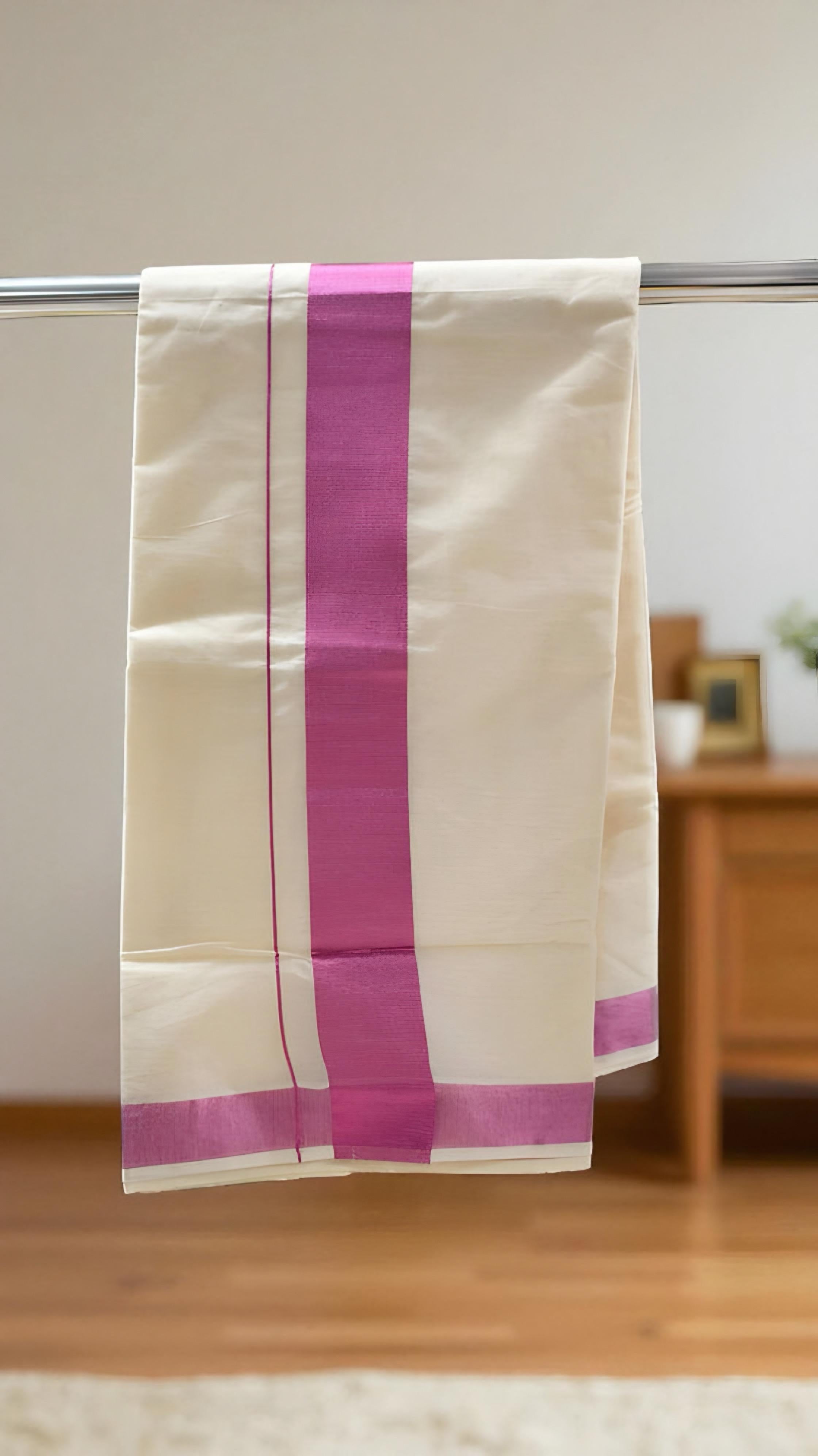 Rose Border cotton Set Saree with blouse _ 6.25 mtr